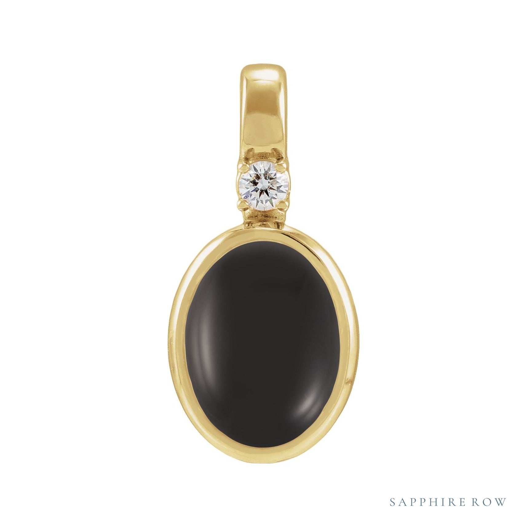 Sapphire Row Natural Cabochon Fixed Bail Pendant - Onyx, 14K Yellow Gold