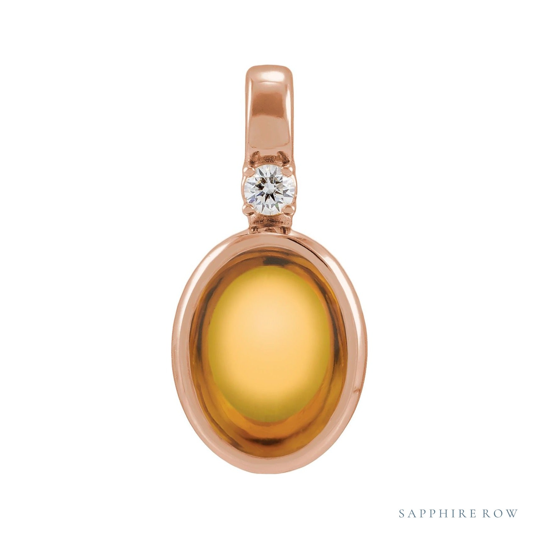 Sapphire Row Natural Cabochon Fixed Bail Pendant - Citrine, 14K Rose Gold