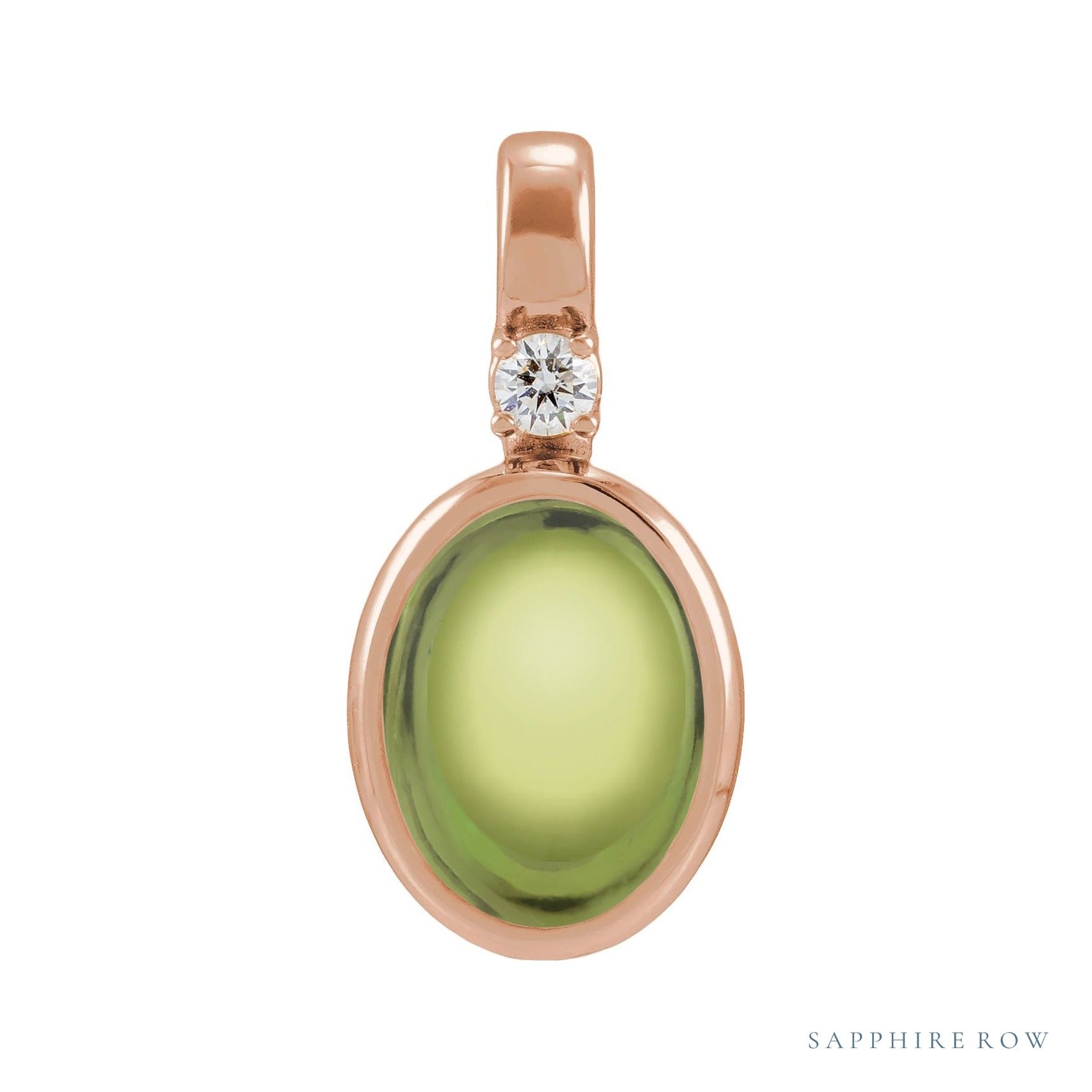 Sapphire Row Natural Cabochon Fixed Bail Pendant - Peridot, 14K Rose Gold