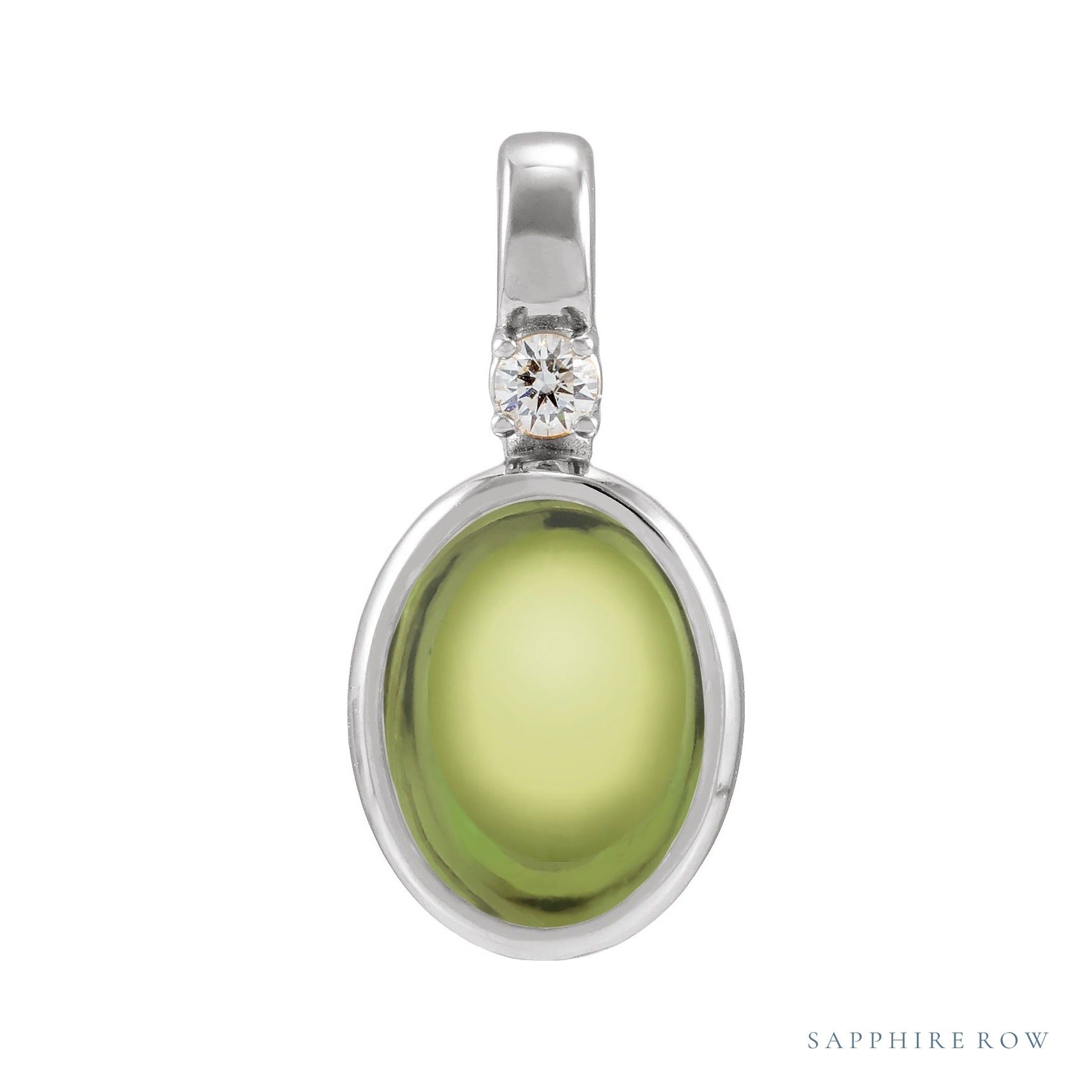 Sapphire Row Natural Cabochon Fixed Bail Pendant - Peridot, Platinum