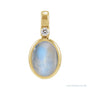 Sapphire Row Natural Cabochon Fixed Bail Pendant - Rainbow Moonstone, 14K Yellow Gold