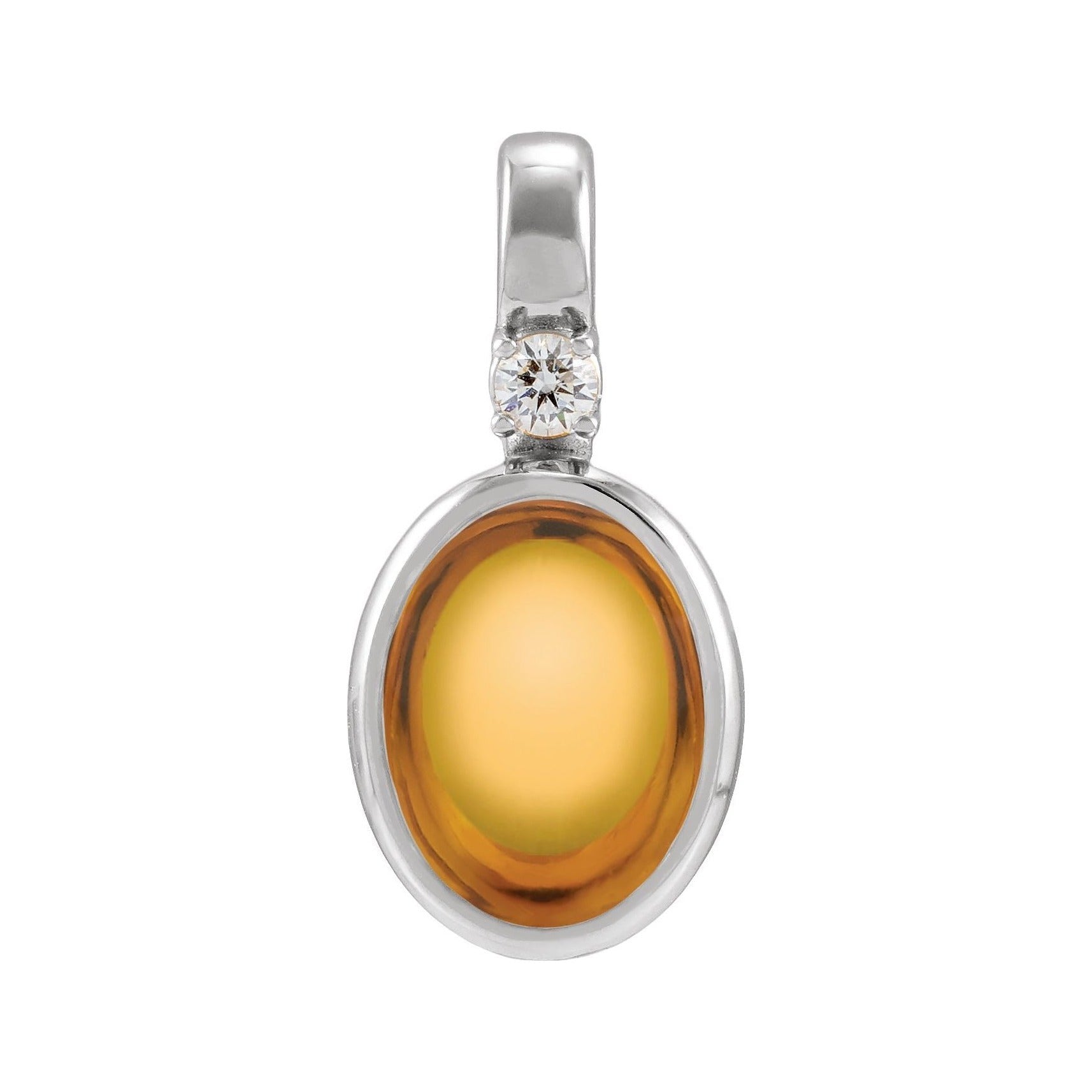 Sapphire Row Natural Cabochon Fixed Bail Pendant - Citrine, 14K White Gold