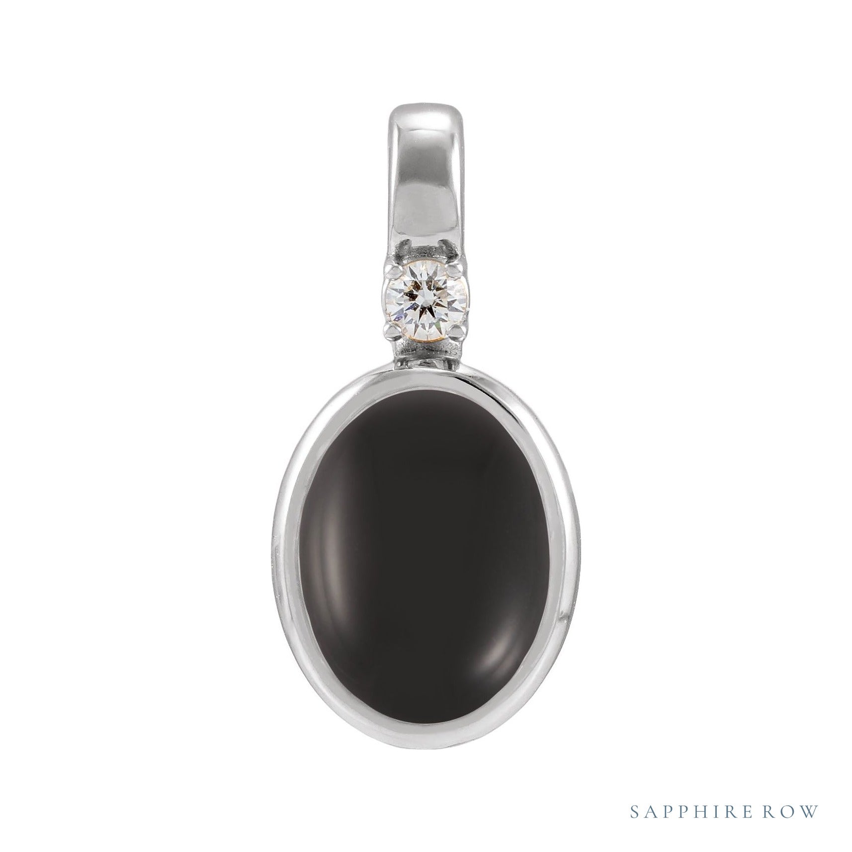 Sapphire Row Natural Cabochon Fixed Bail Pendant - Onyx, 14K White Gold