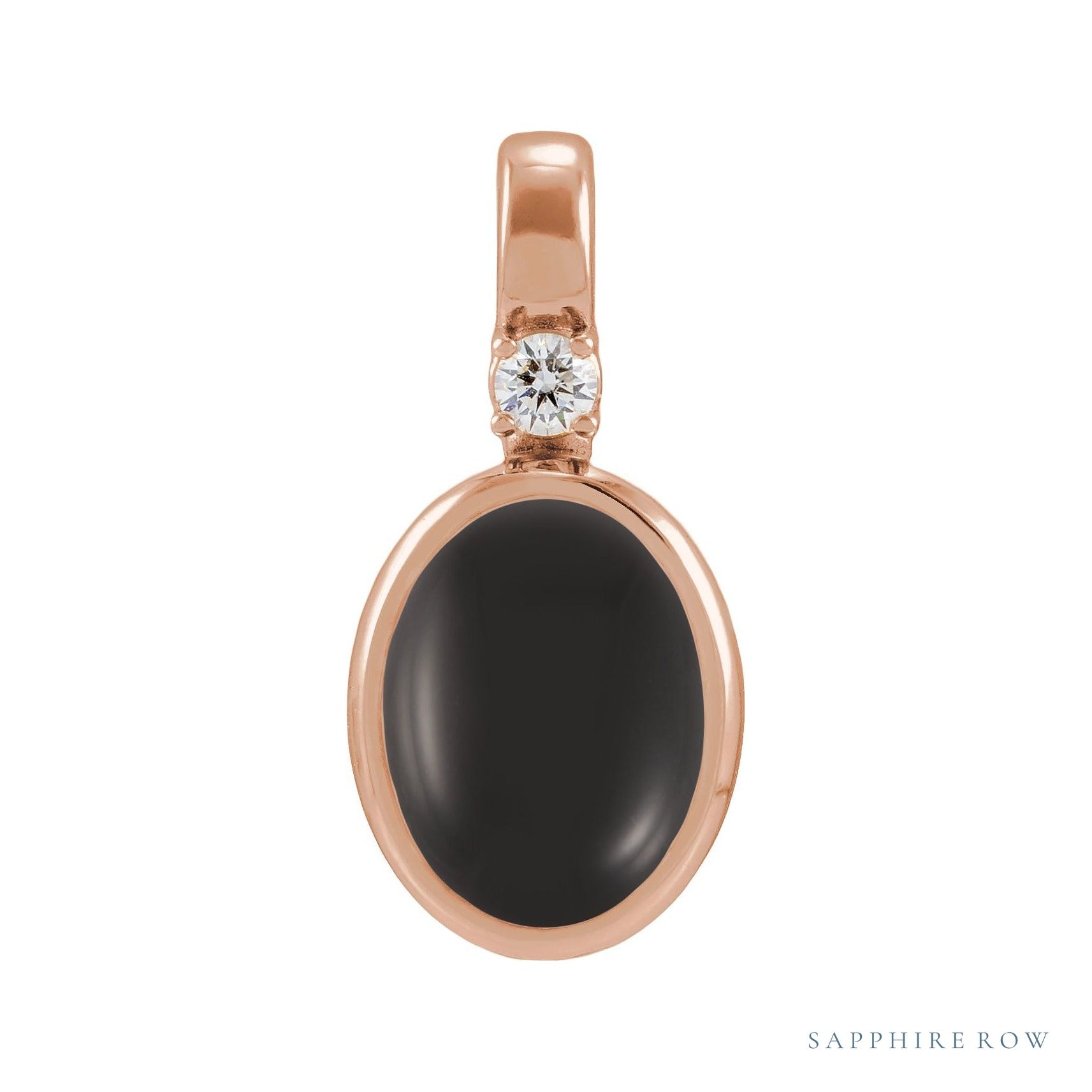 Sapphire Row Natural Cabochon Fixed Bail Pendant - Onyx, 14K Rose Gold