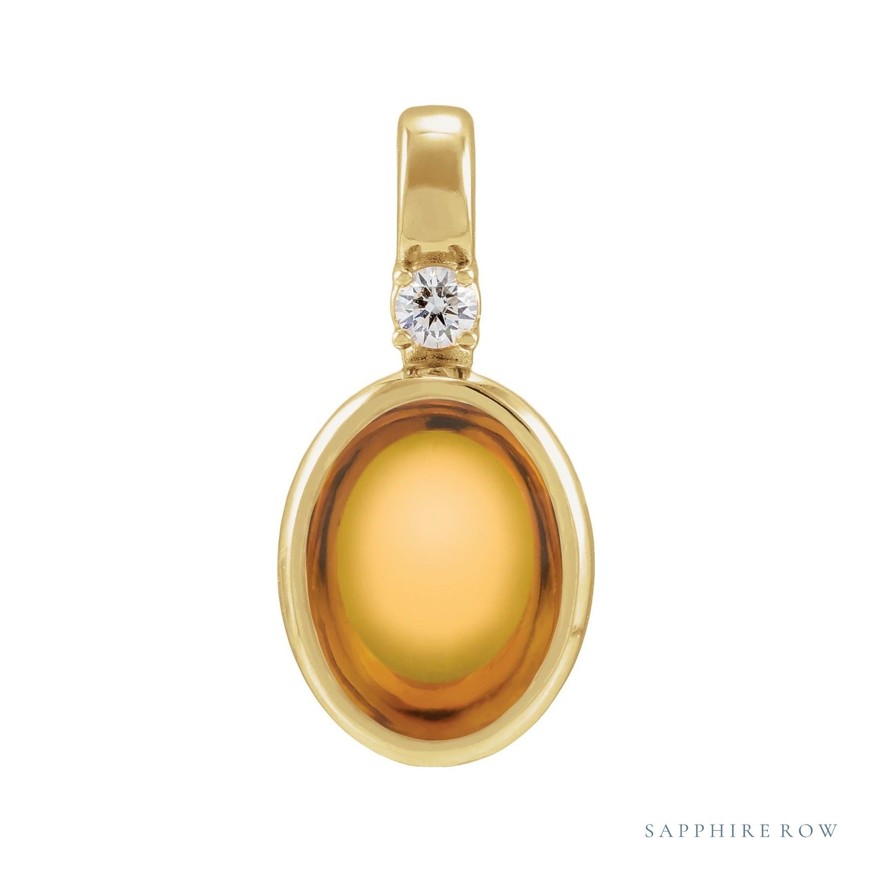 Sapphire Row Natural Cabochon Fixed Bail Pendant - Citrine, 14K Yellow Gold