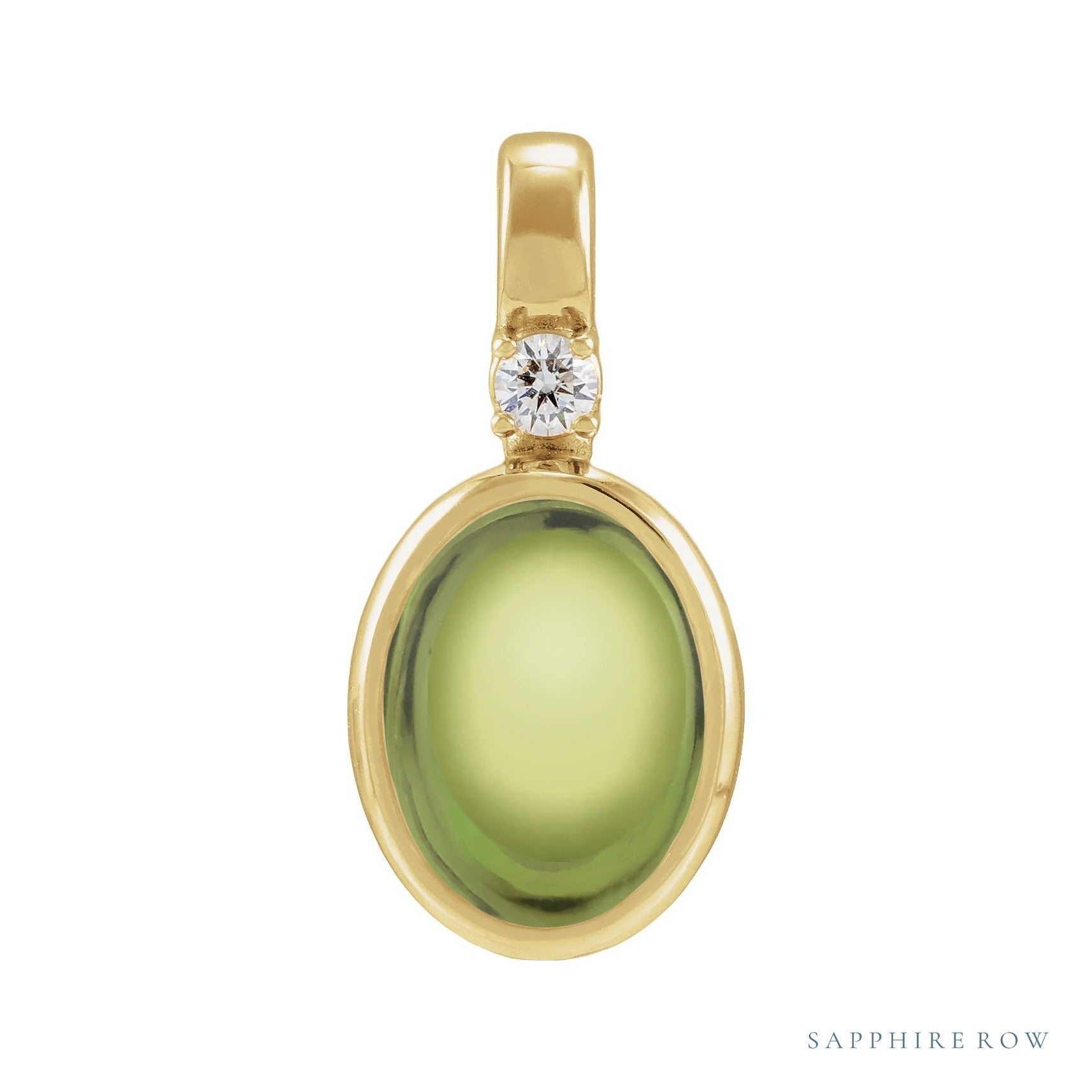 Sapphire Row Natural Cabochon Fixed Bail Pendant - Peridot, 14K Yellow Gold