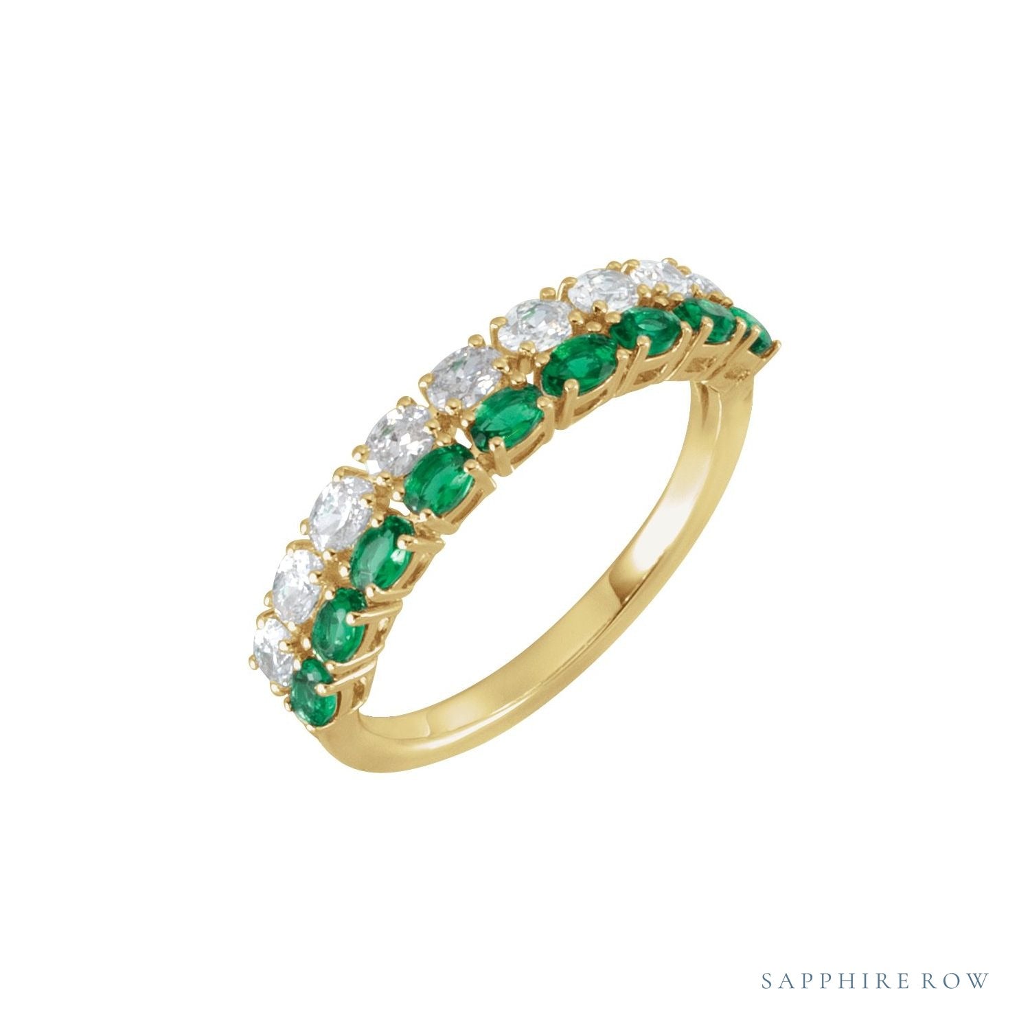 Sapphire Row Lab-Grown Emerald & Diamond Double Pavé Ring - 14K Yellow Gold