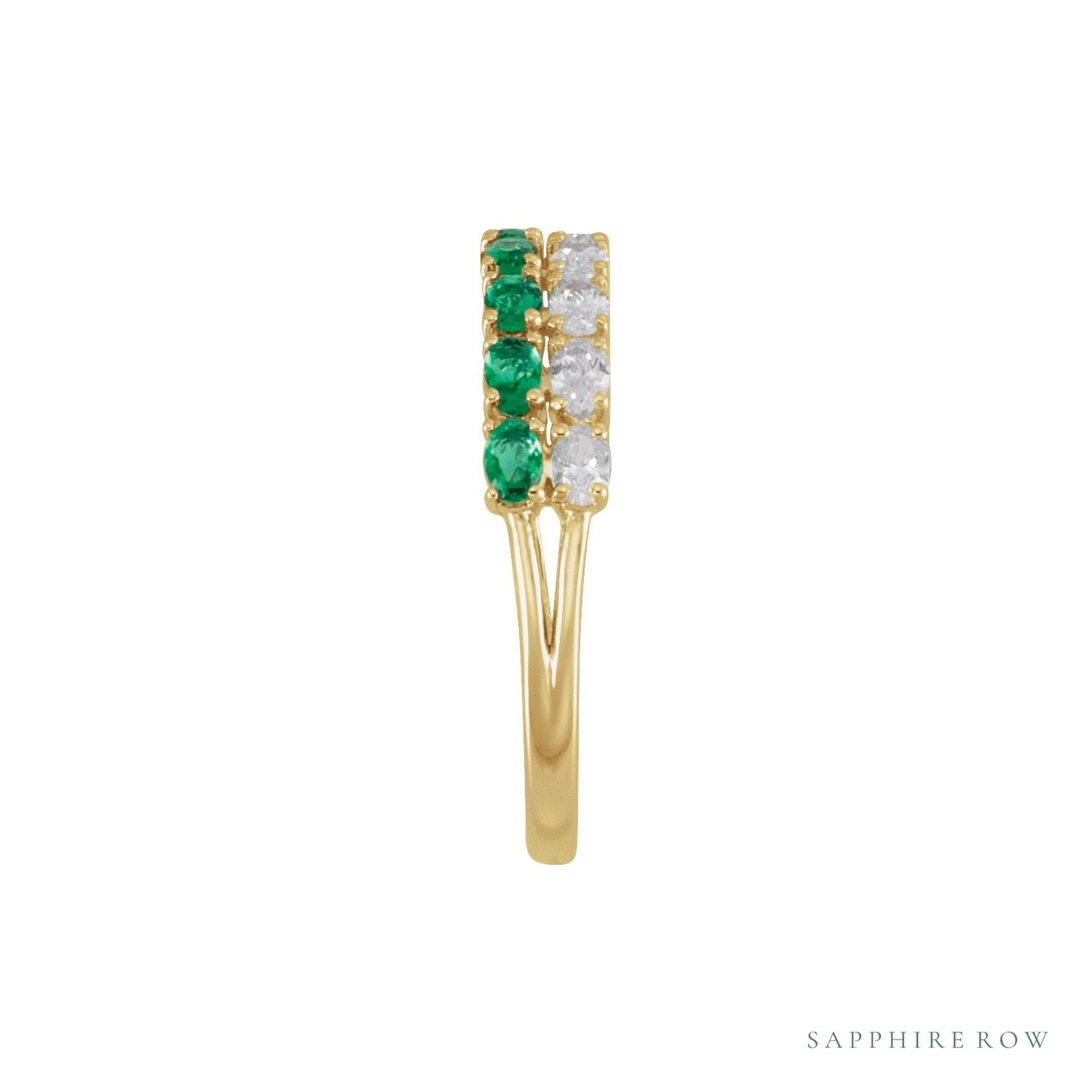 Sapphire Row Lab-Grown Emerald & Diamond Double Pavé Ring - 14K Yellow Gold (view 3)