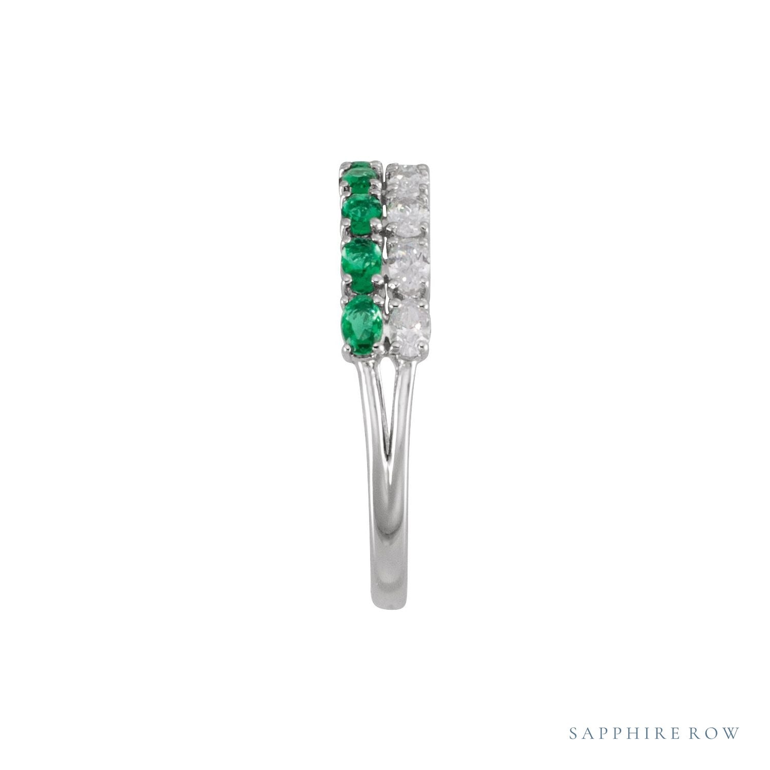 Sapphire Row Lab-Grown Emerald & Diamond Double Pavé Ring - 14K White Gold (view 3)