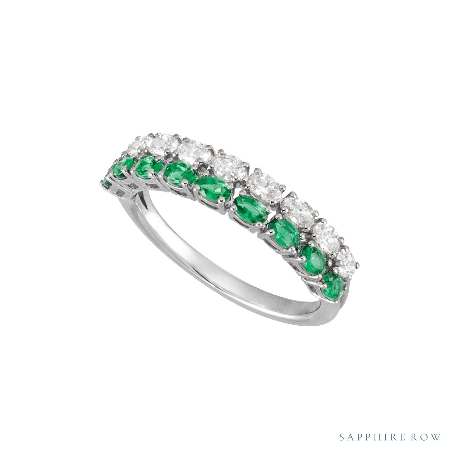 Sapphire Row Lab-Grown Emerald & Diamond Double Pavé Ring - 14K White Gold (view 4)