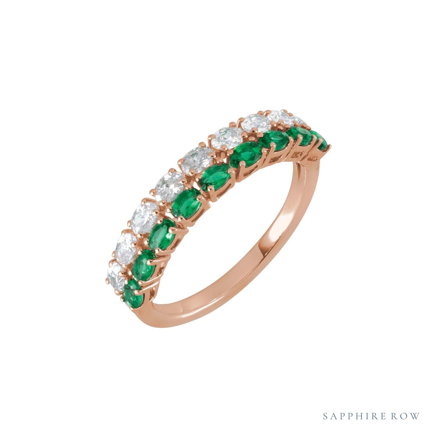 Sapphire Row Lab-Grown Emerald & Diamond Double Pavé Ring - 14K Rose Gold
