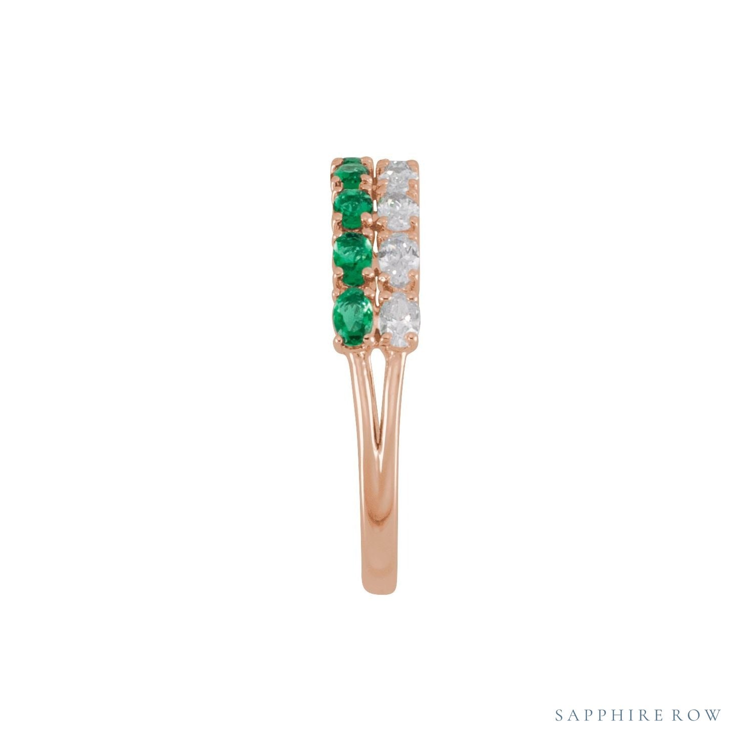 Sapphire Row Lab-Grown Emerald & Diamond Double Pavé Ring - 14K Rose Gold (view 3)