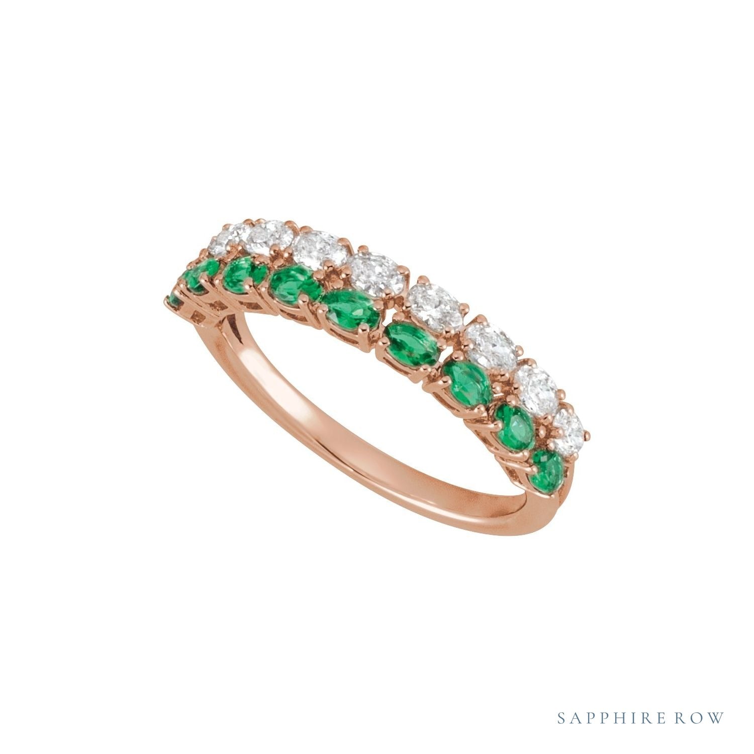 Sapphire Row Lab-Grown Emerald & Diamond Double Pavé Ring - 14K Rose Gold (view 4)