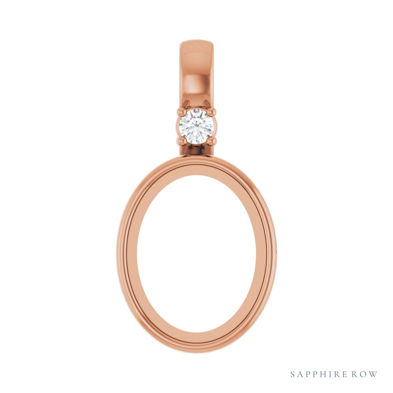 Sapphire Row Lab-Grown Cabochon Fixed Bail Pendant - Diamond, 14K Rose Gold