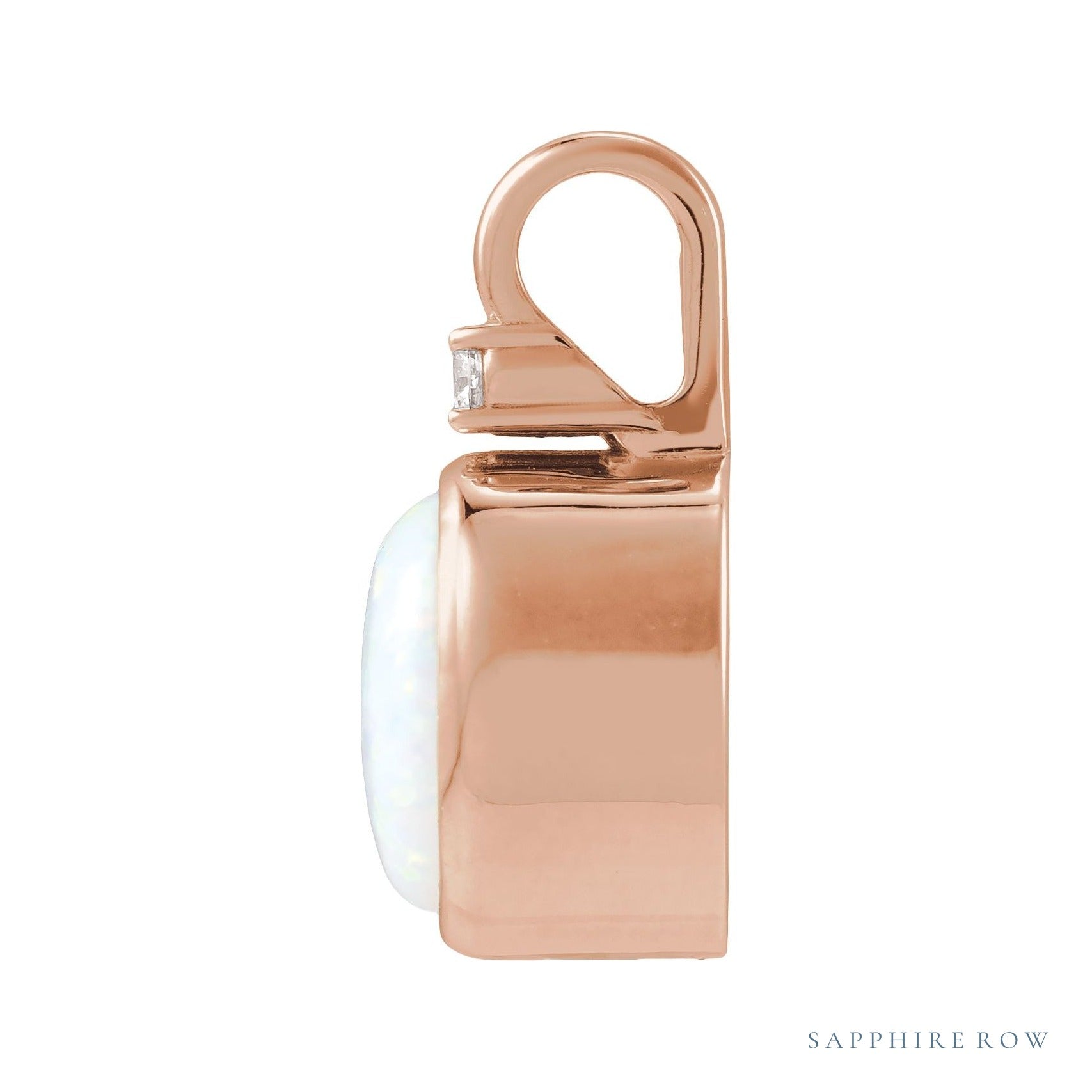 Sapphire Row Lab-Grown Cabochon Fixed Bail Pendant - White Opal, 14K Rose Gold (view 2)