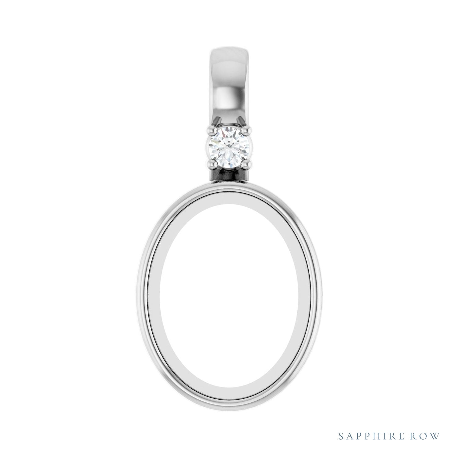 Sapphire Row Lab-Grown Cabochon Fixed Bail Pendant - Diamond, 14K White Gold