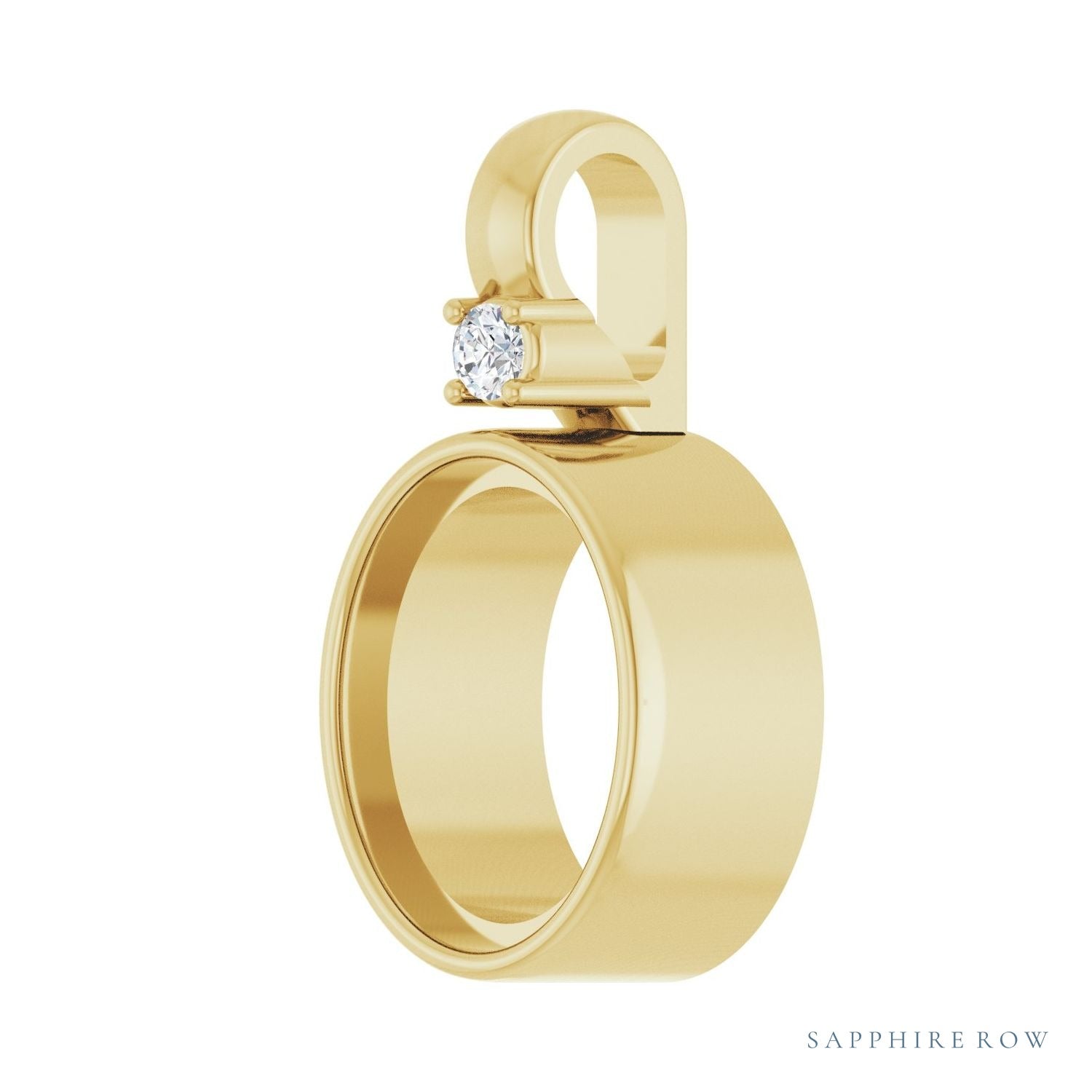 Sapphire Row Lab-Grown Cabochon Fixed Bail Pendant - Diamond, 14K Yellow Gold (view 2)