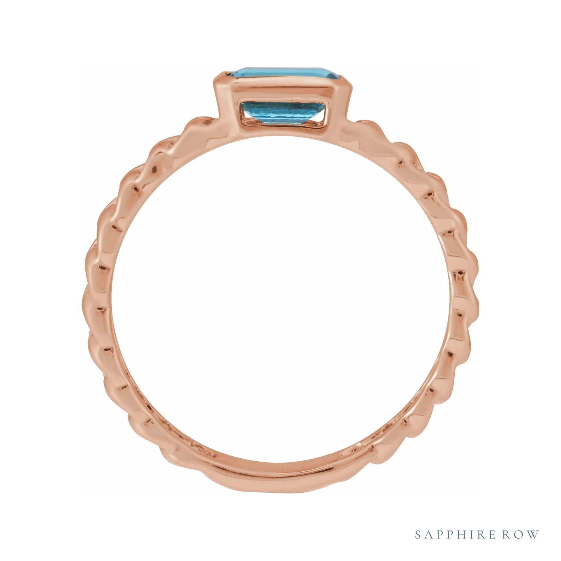 Sapphire Row Natural Sky Blue Topaz Chain Ring - 14K Rose Gold (view 2)