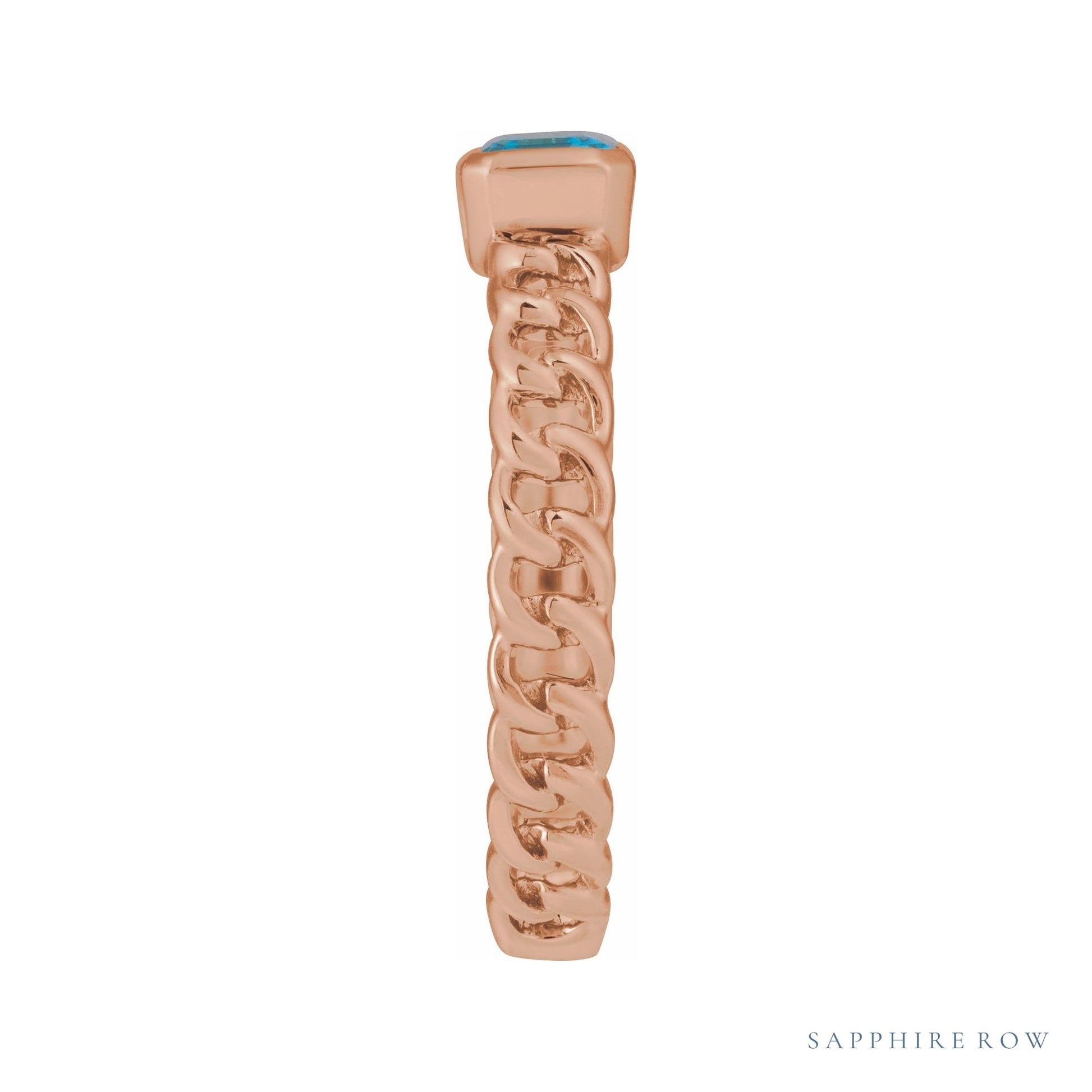 Sapphire Row Natural Sky Blue Topaz Chain Ring - 14K Rose Gold (view 3)