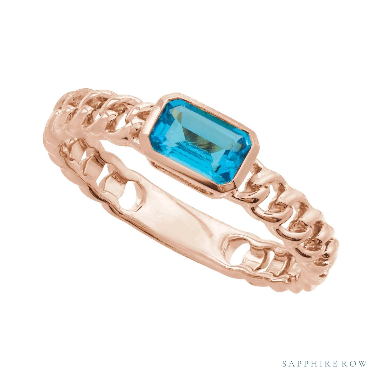 Sapphire Row Natural Sky Blue Topaz Chain Ring - 14K Rose Gold (view 4)