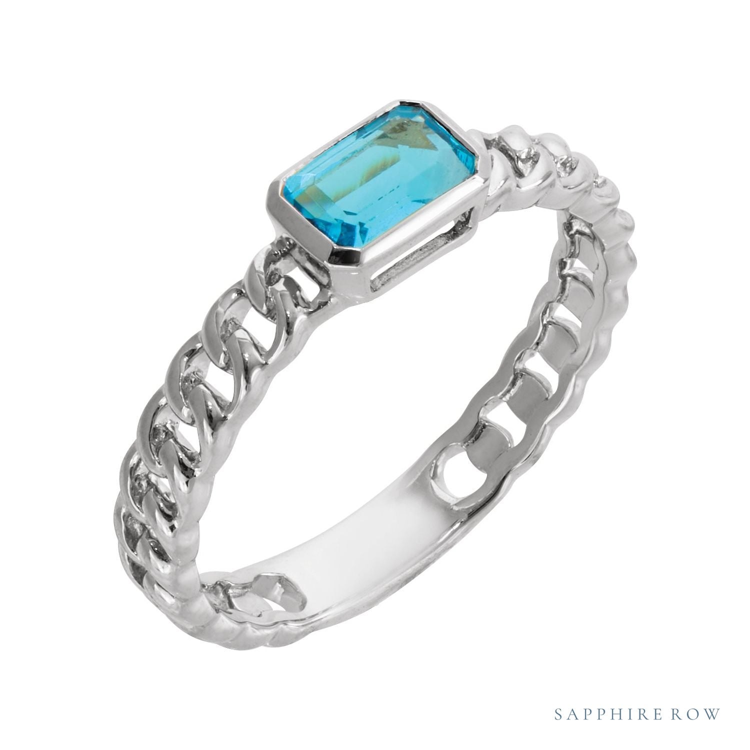 Sapphire Row Natural Sky Blue Topaz Chain Ring - 14K White Gold