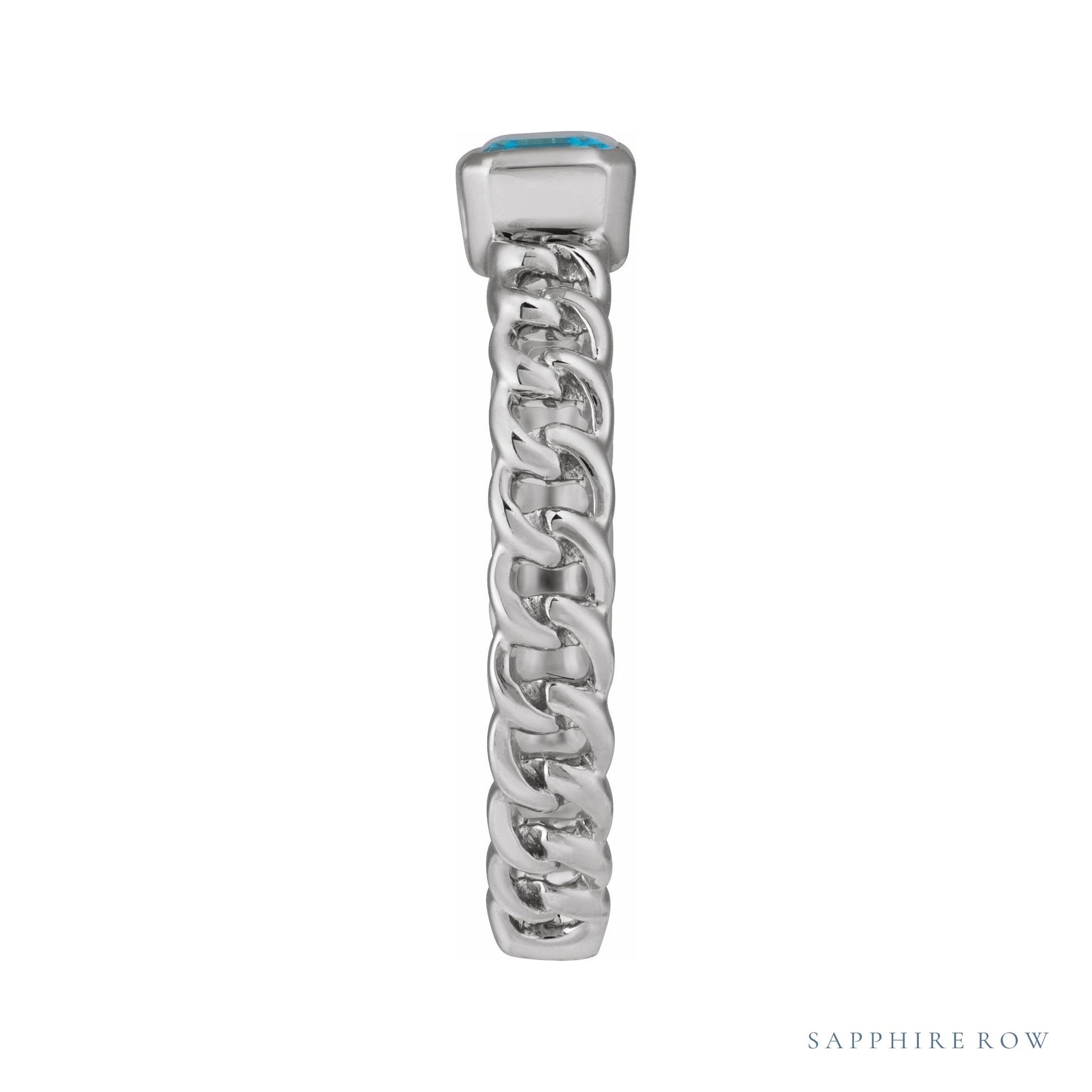 Sapphire Row Natural Sky Blue Topaz Chain Ring - 14K White Gold (view 3)