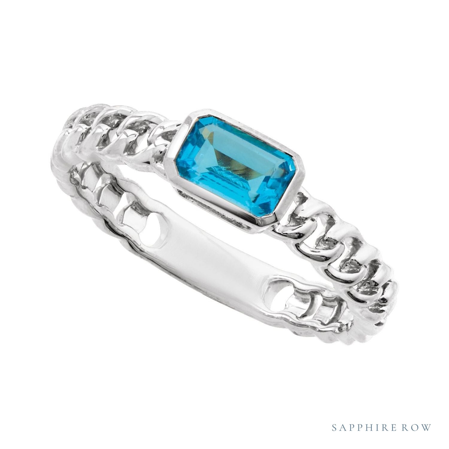 Sapphire Row Natural Sky Blue Topaz Chain Ring - 14K White Gold (view 4)