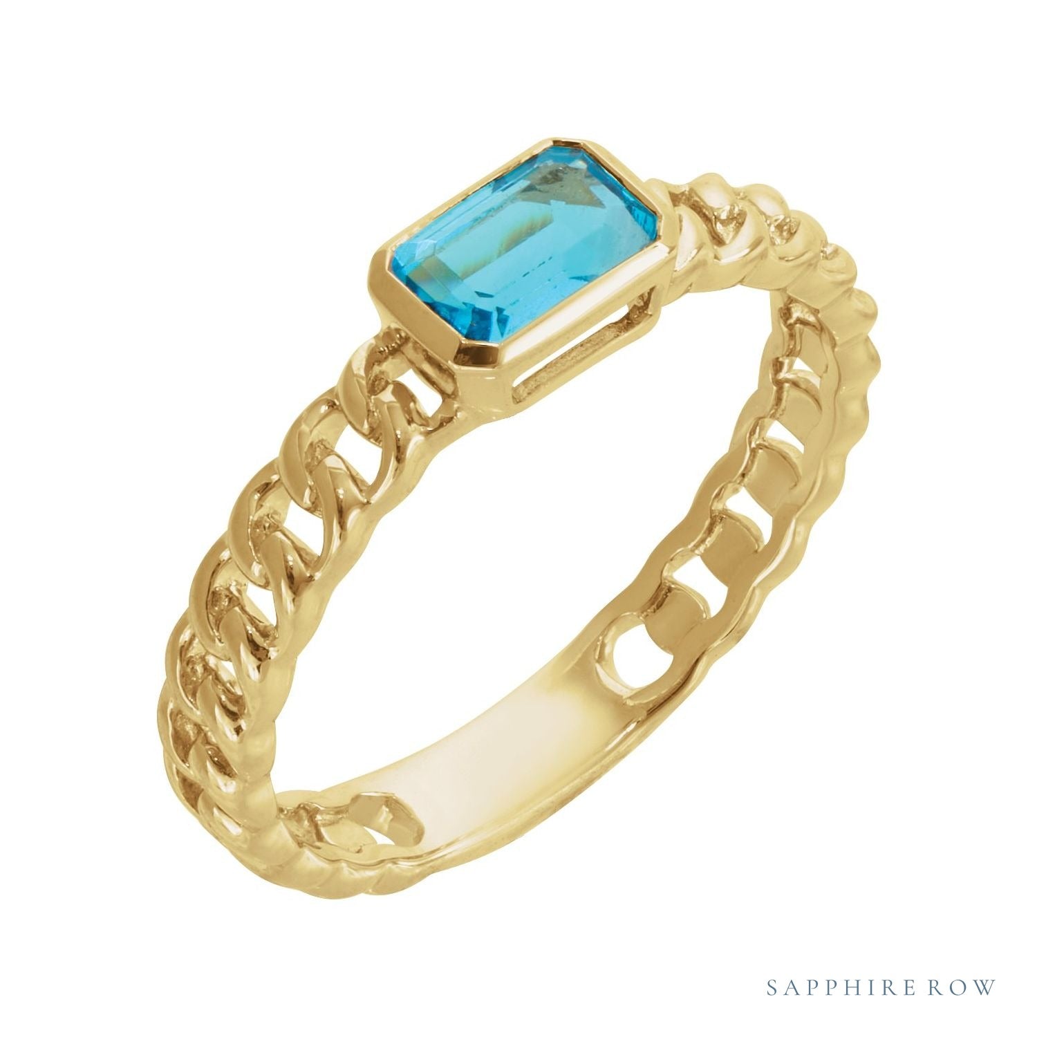 Sapphire Row Natural Sky Blue Topaz Chain Ring - 14K Yellow Gold