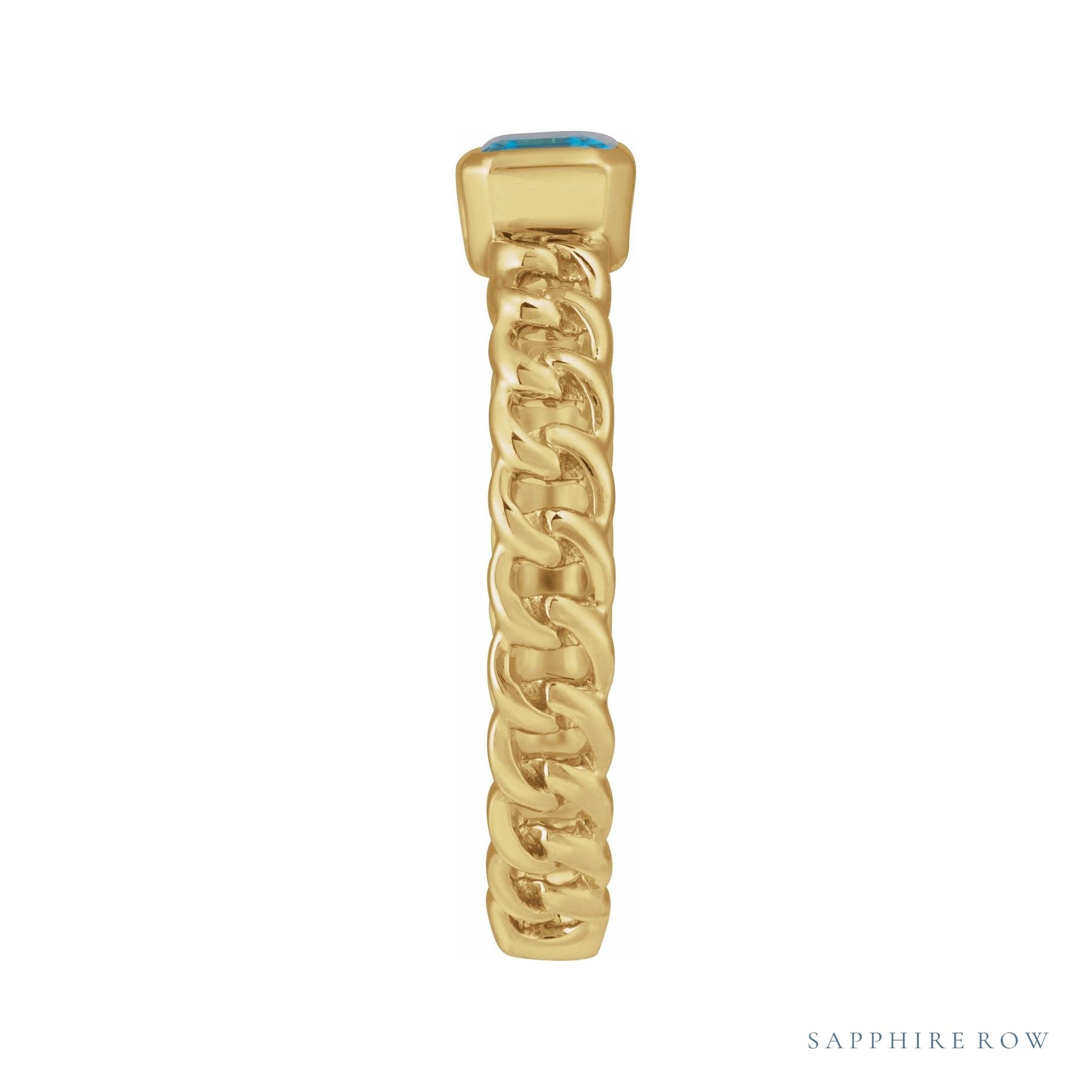 Sapphire Row Natural Sky Blue Topaz Chain Ring - 14K Yellow Gold (view 3)