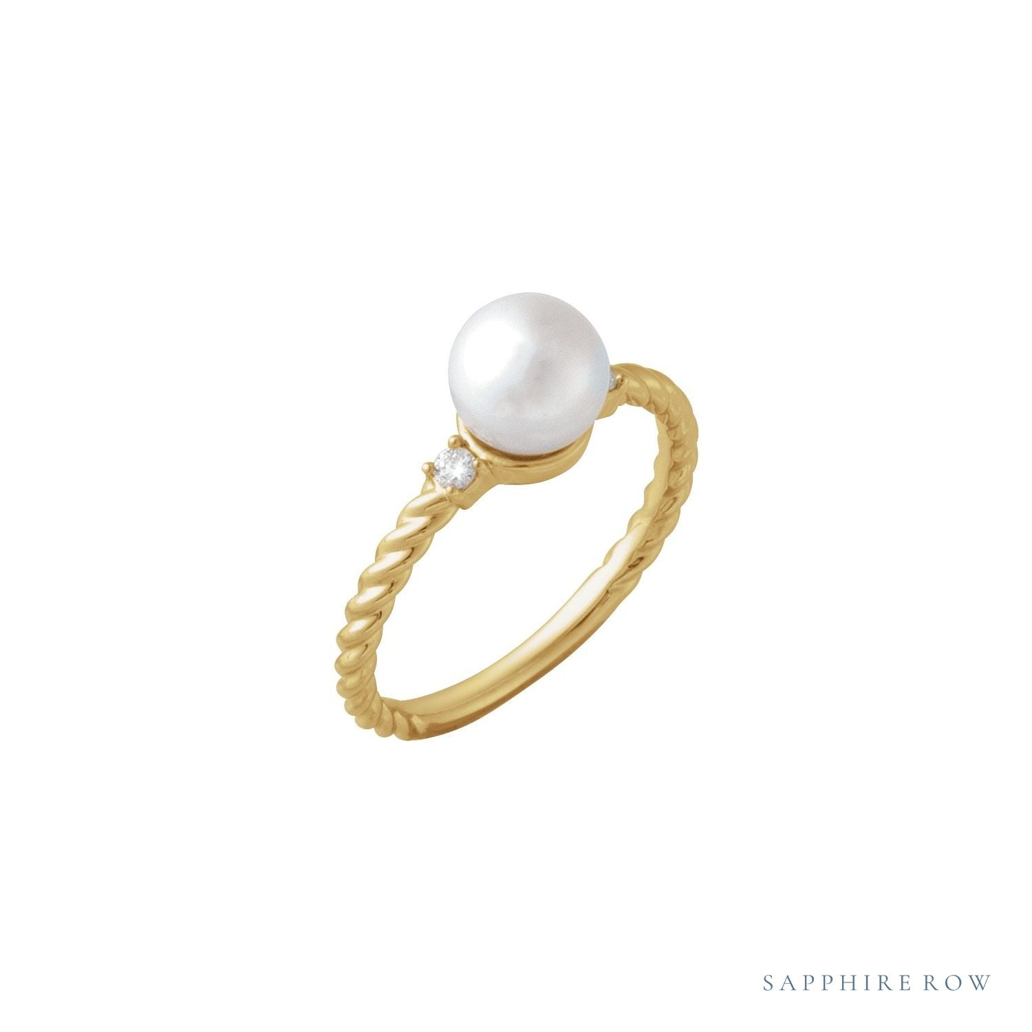Sapphire Row Cultured Pearl Twisted Rope Ring - 14K Yellow Gold