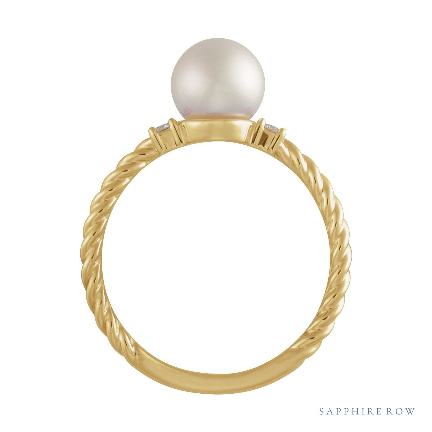 Sapphire Row Cultured Pearl Twisted Rope Ring - 14K Yellow Gold (view 2)