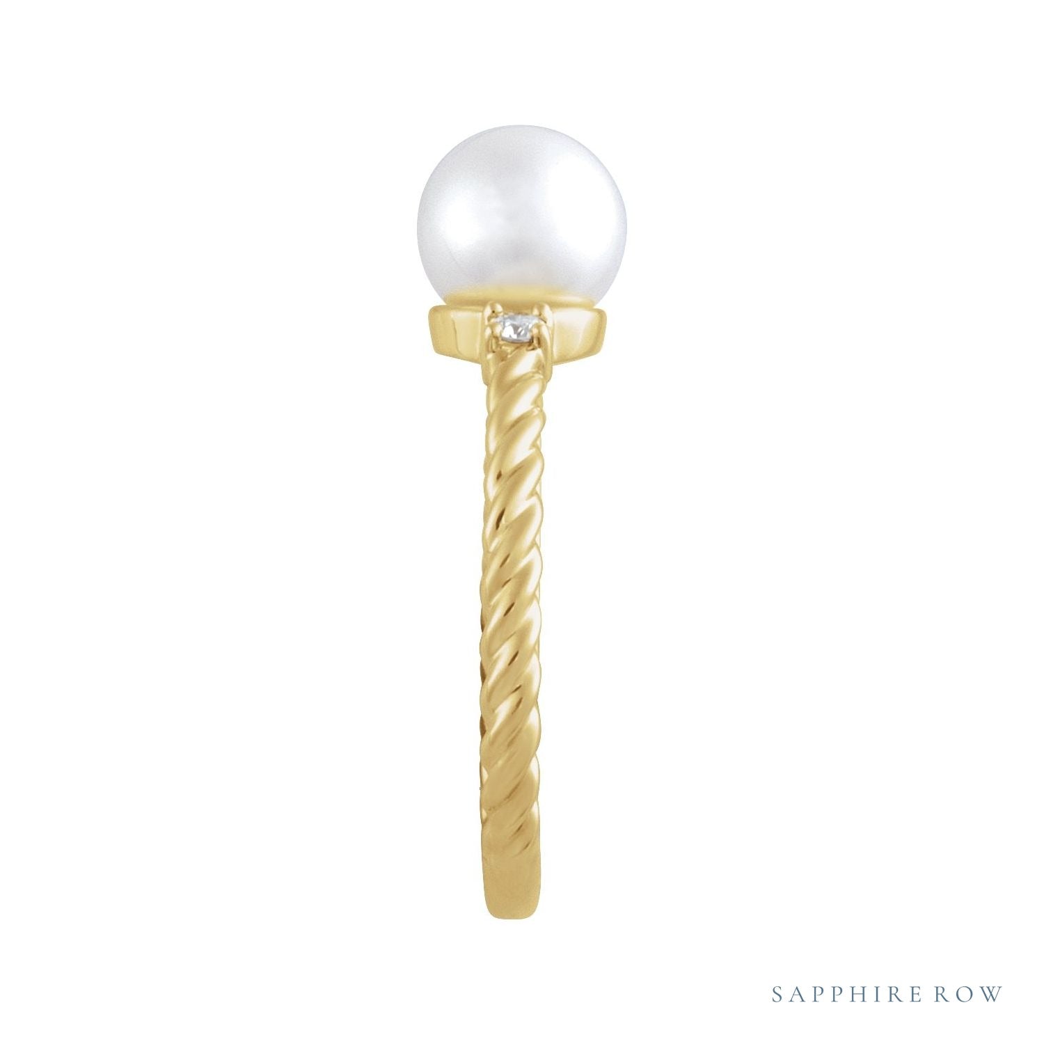 Sapphire Row Cultured Pearl Twisted Rope Ring - 14K Yellow Gold (view 3)