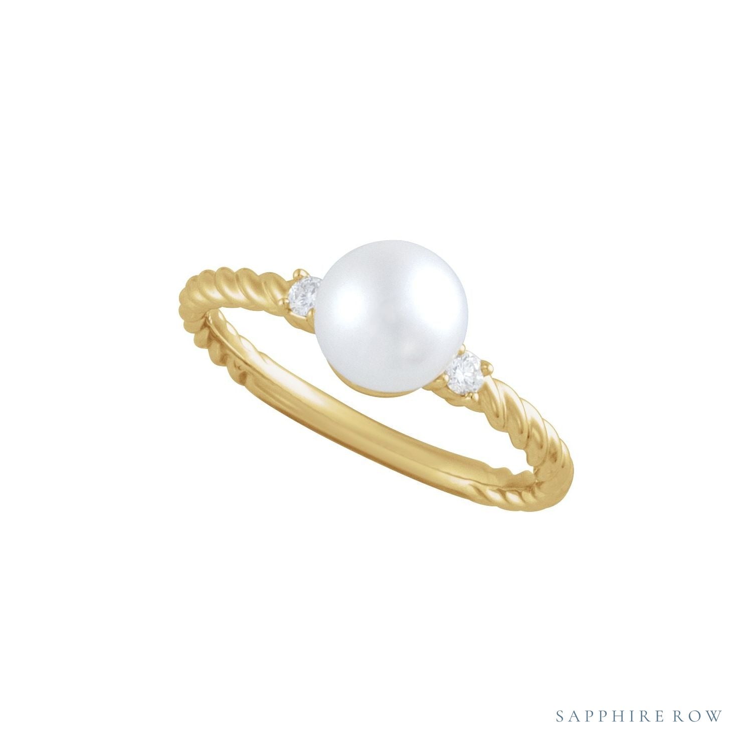 Sapphire Row Cultured Pearl Twisted Rope Ring - 14K Yellow Gold (view 4)