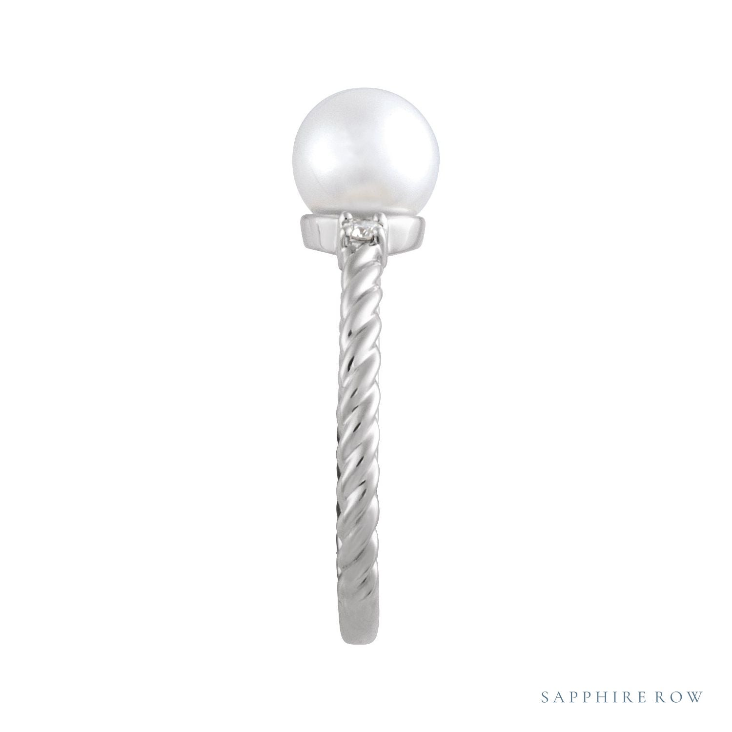 Sapphire Row Cultured Pearl Twisted Rope Ring - 14K White Gold (view 3)
