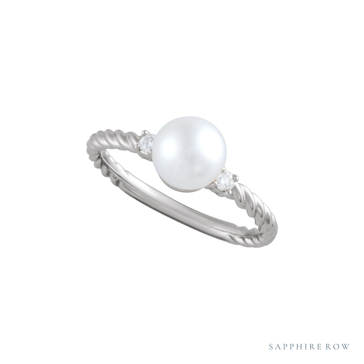 Sapphire Row Cultured Pearl Twisted Rope Ring - 14K White Gold (view 4)