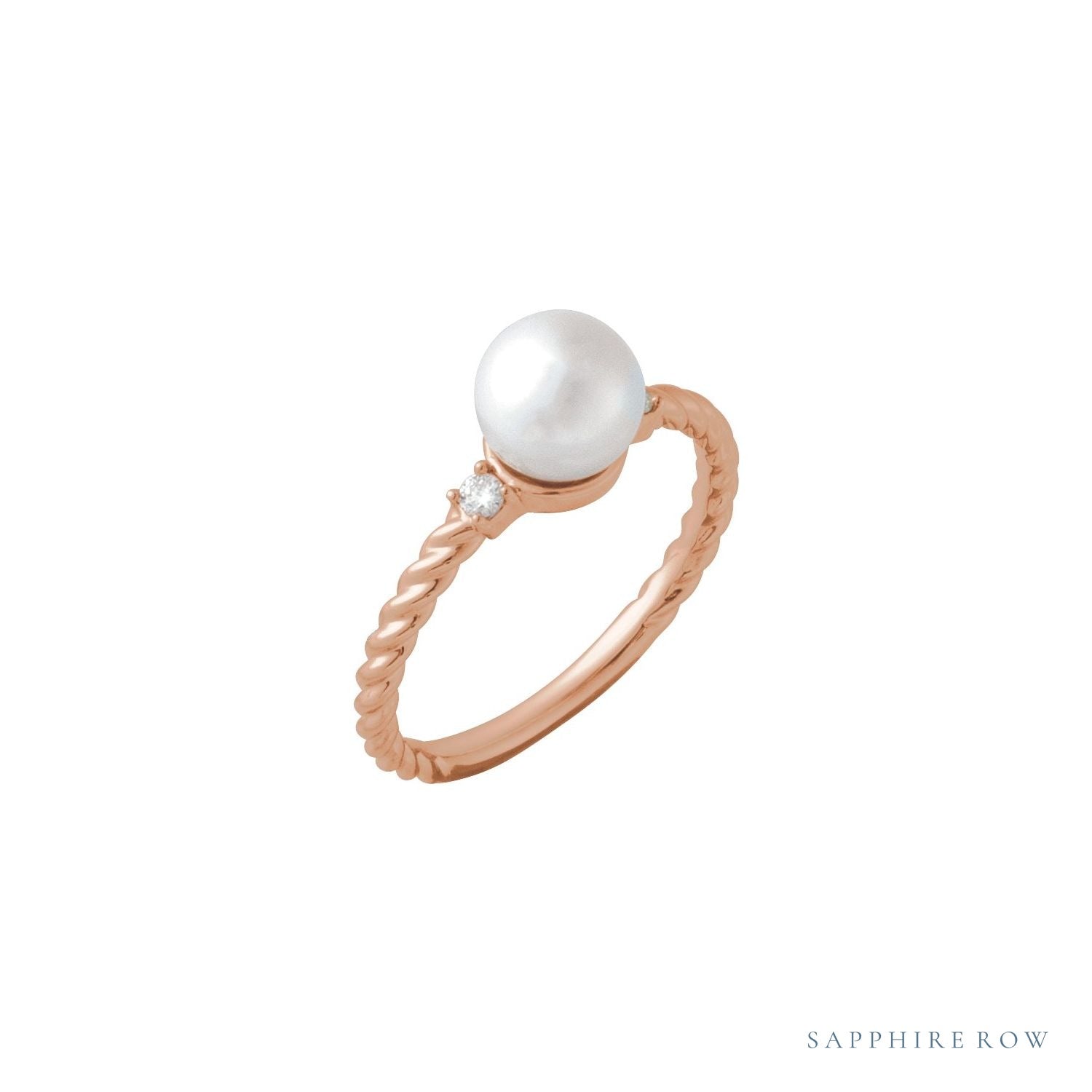 Sapphire Row Cultured Pearl Twisted Rope Ring - 14K Rose Gold