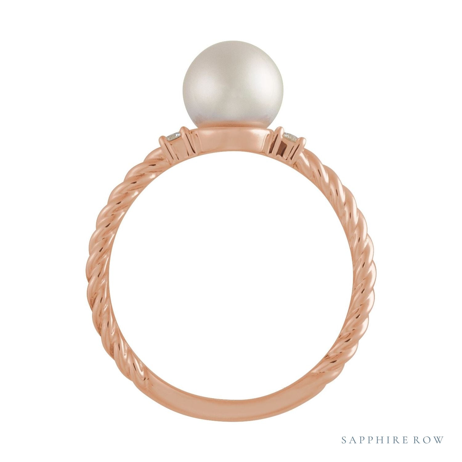 Sapphire Row Cultured Pearl Twisted Rope Ring - 14K Rose Gold (view 2)