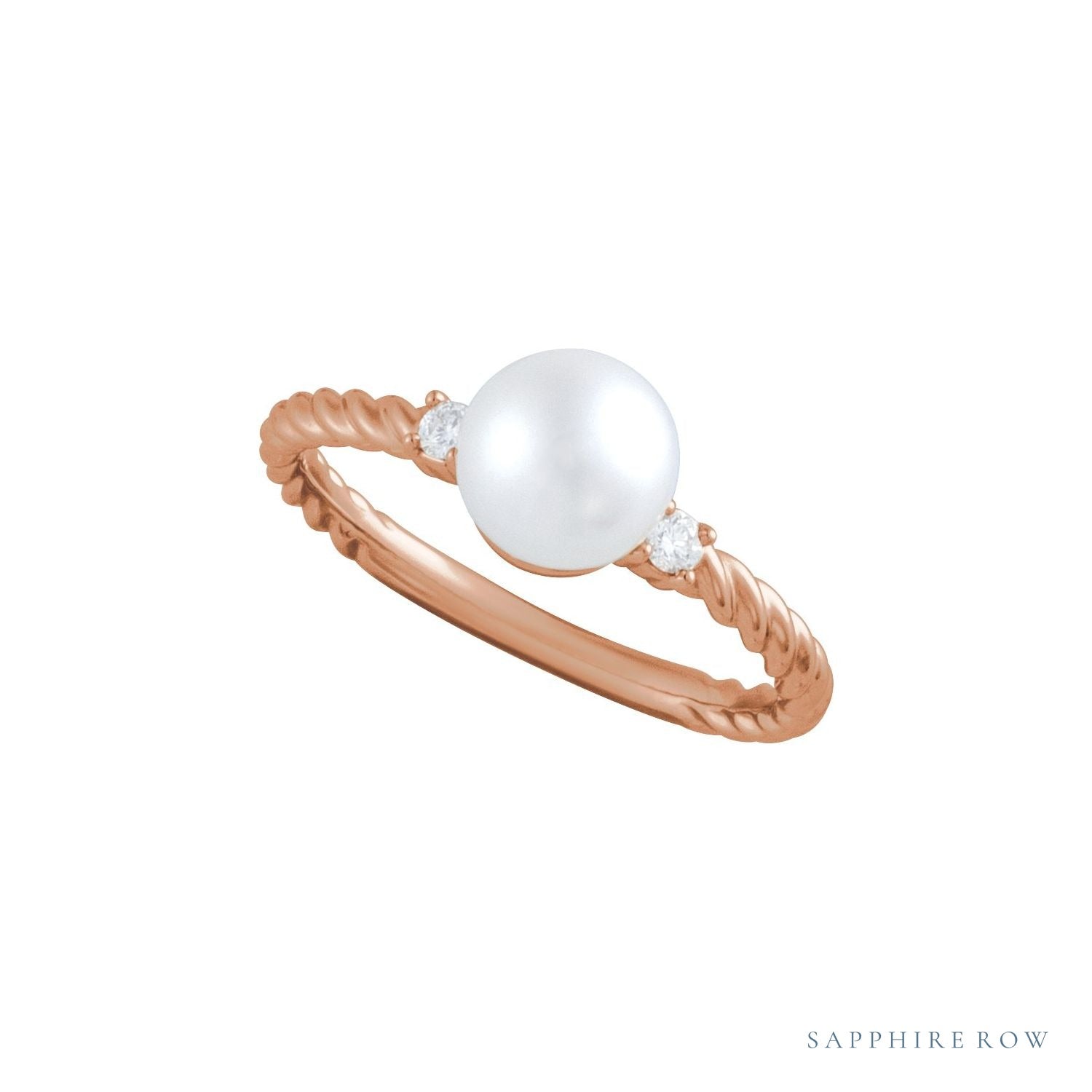 Sapphire Row Cultured Pearl Twisted Rope Ring - 14K Rose Gold (view 4)