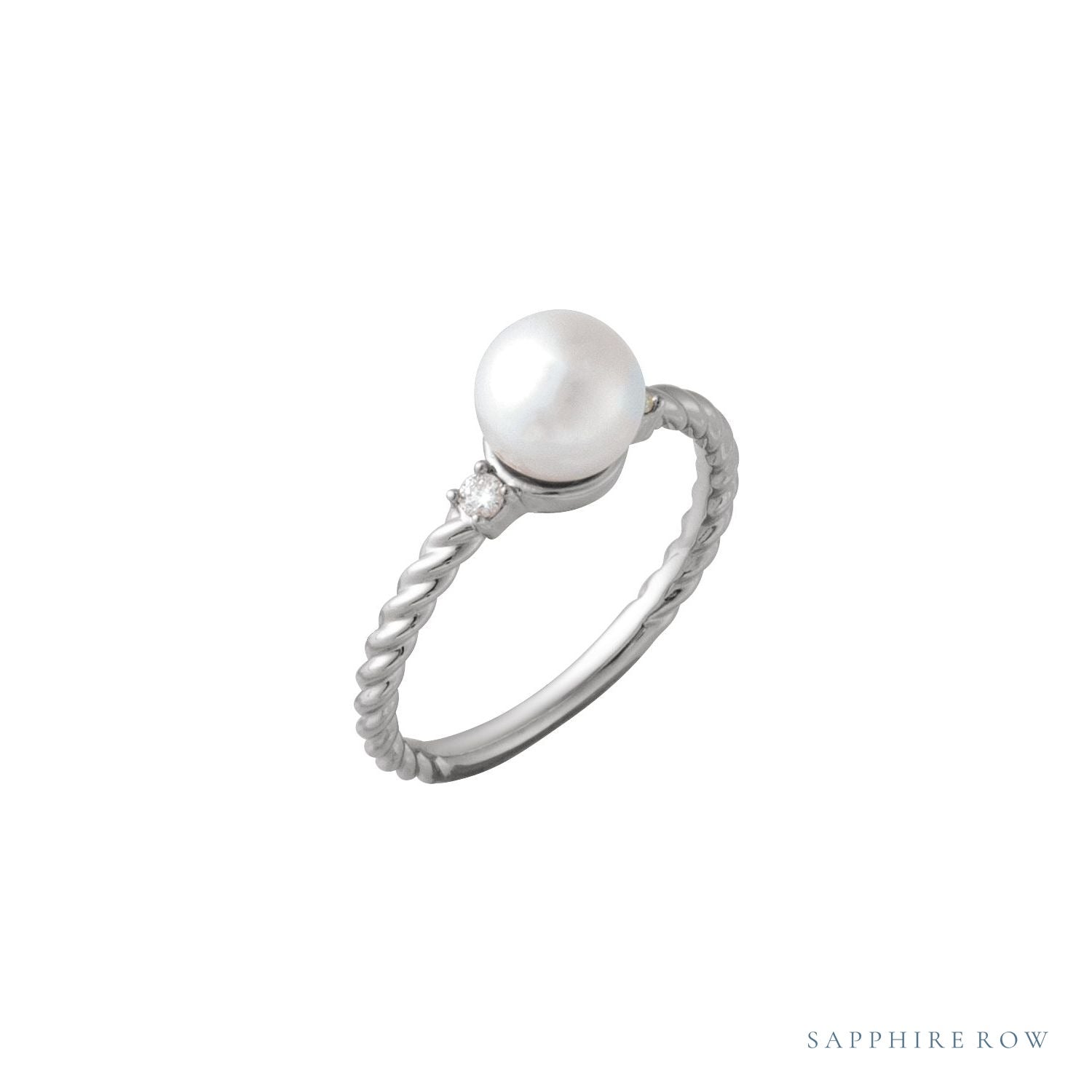 Sapphire Row Cultured Pearl Twisted Rope Ring - Platinum