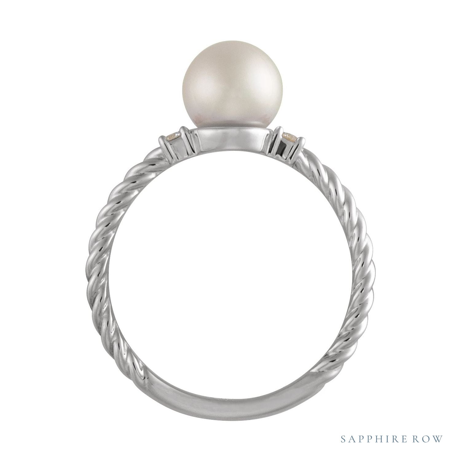 Sapphire Row Cultured Pearl Twisted Rope Ring - Platinum (view 2)