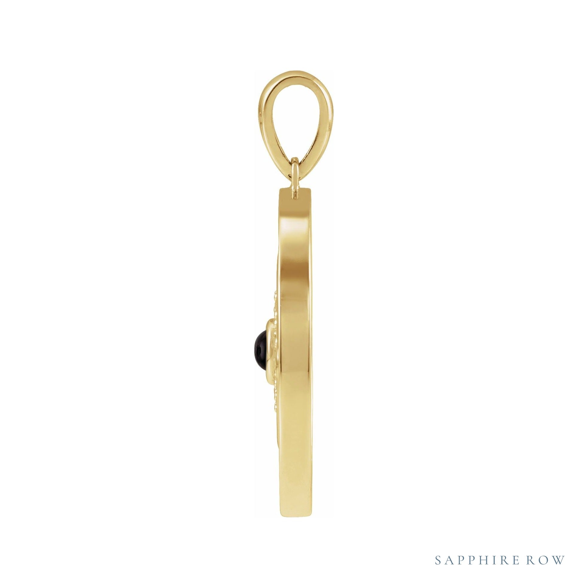 Sapphire Row Natural Gemstone Evil Eye Disc Pendant - Black Onyx, 14K Yellow Gold (view 2)