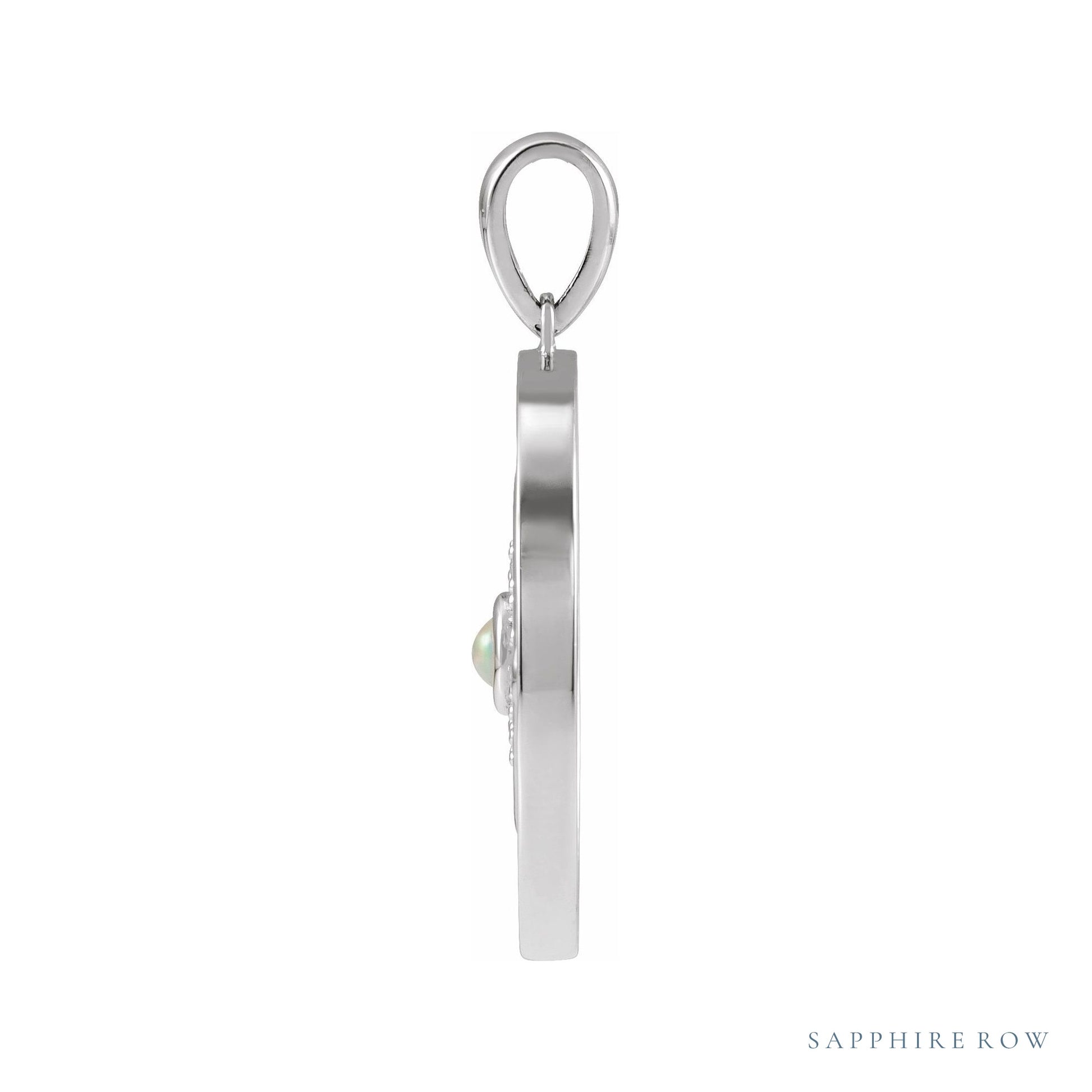 Sapphire Row Natural Gemstone Evil Eye Disc Pendant - Ethiopian Opal, Platinum (view 2)