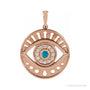 Sapphire Row Natural Gemstone Evil Eye Disc Pendant - Turquoise, 14K Rose Gold