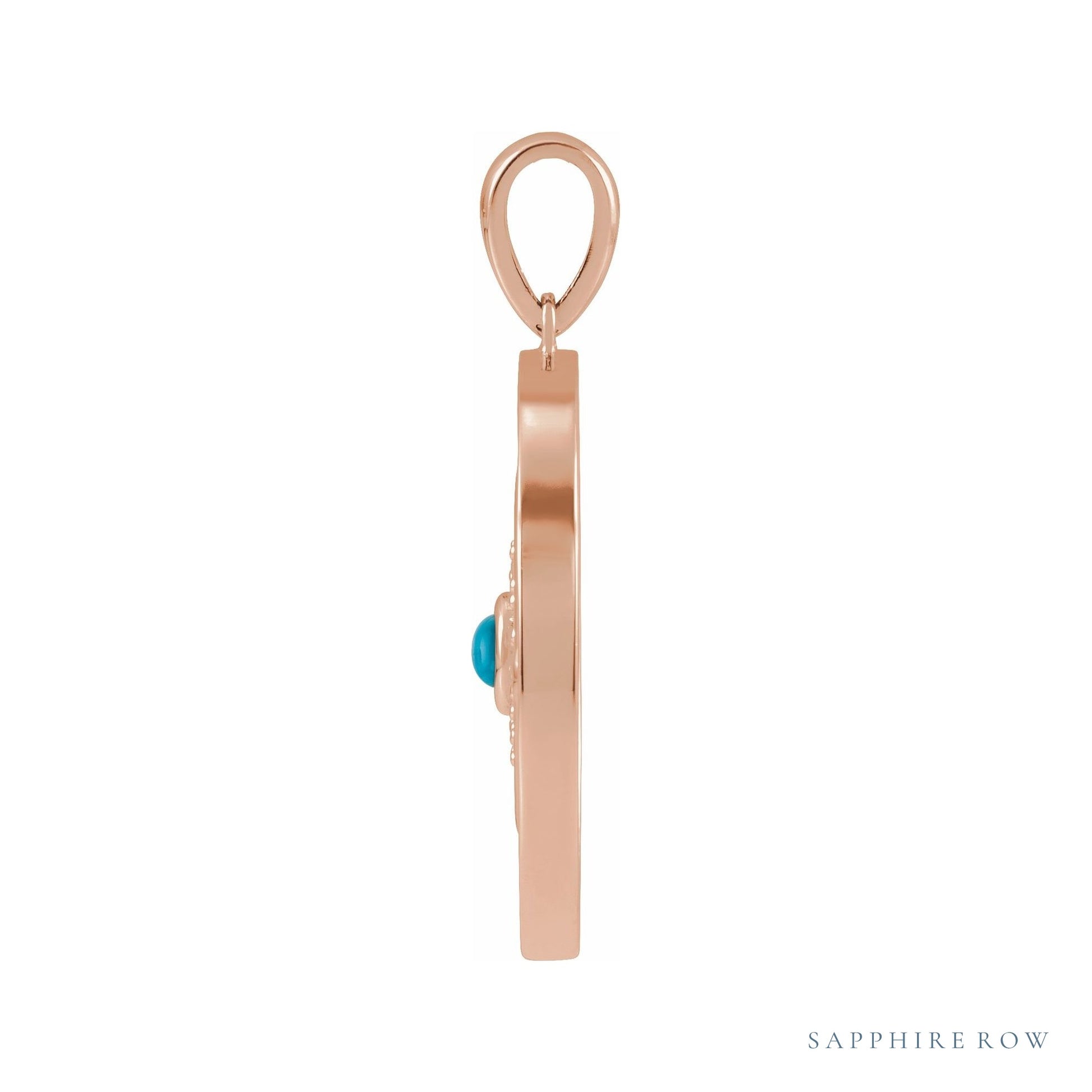 Sapphire Row Natural Gemstone Evil Eye Disc Pendant - Turquoise, 14K Rose Gold (view 2)