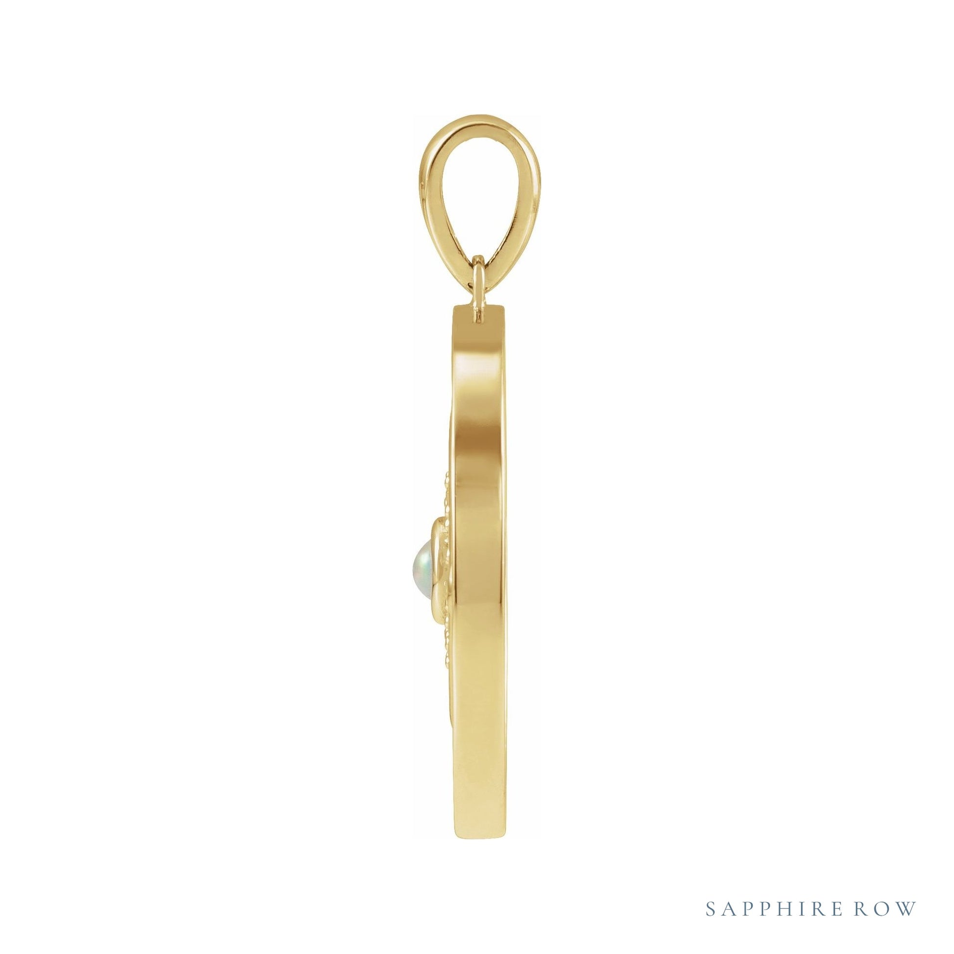 Sapphire Row Natural Gemstone Evil Eye Disc Pendant - Ethiopian Opal, 14K Yellow Gold (view 2)