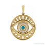 Sapphire Row Natural Gemstone Evil Eye Disc Pendant - Turquoise, 14K Yellow Gold