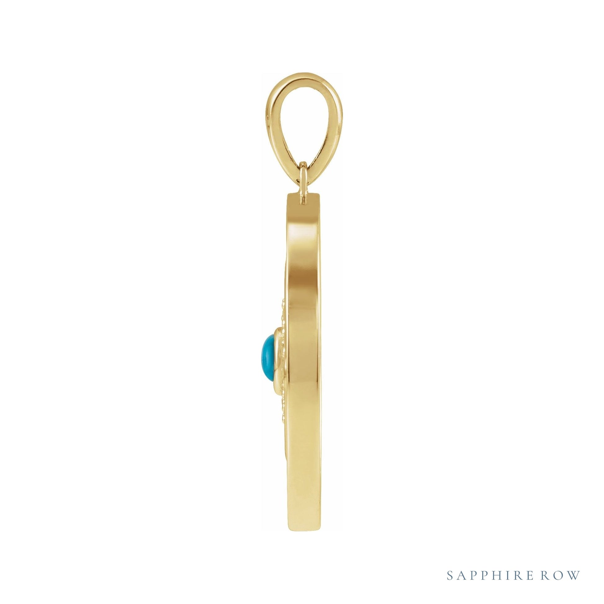 Sapphire Row Natural Gemstone Evil Eye Disc Pendant - Turquoise, 14K Yellow Gold (view 2)
