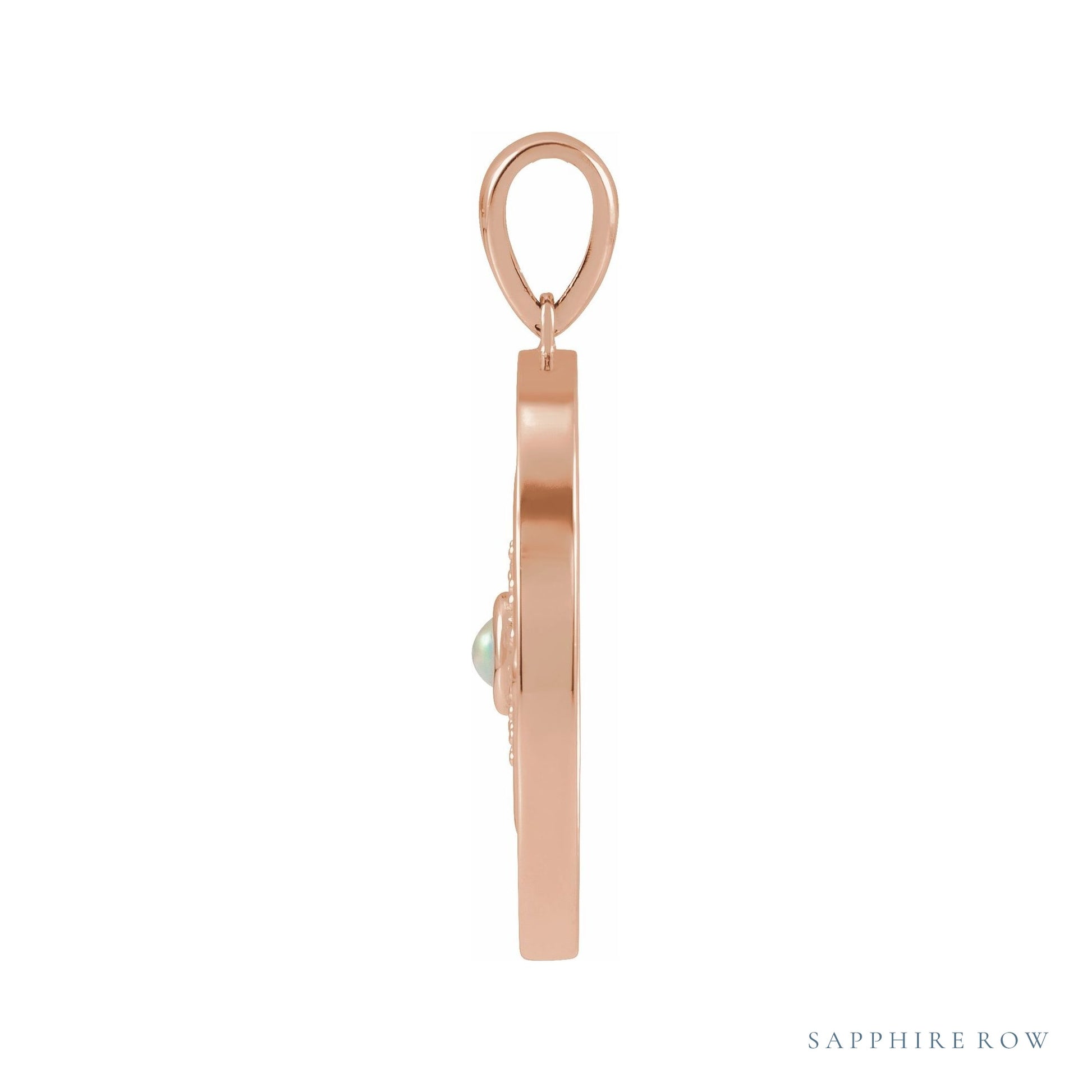 Sapphire Row Natural Gemstone Evil Eye Disc Pendant - Ethiopian Opal, 14K Rose Gold (view 2)