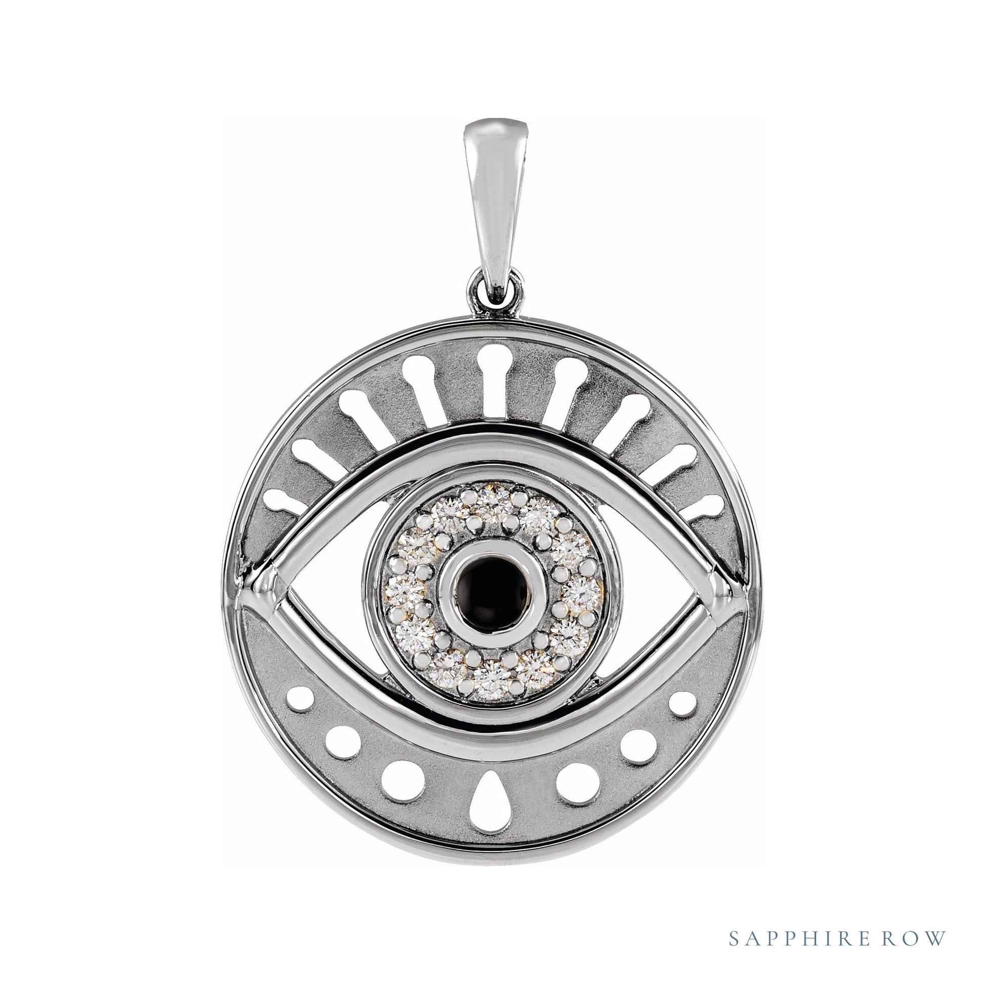 Sapphire Row Natural Gemstone Evil Eye Disc Pendant - Black Onyx, Platinum