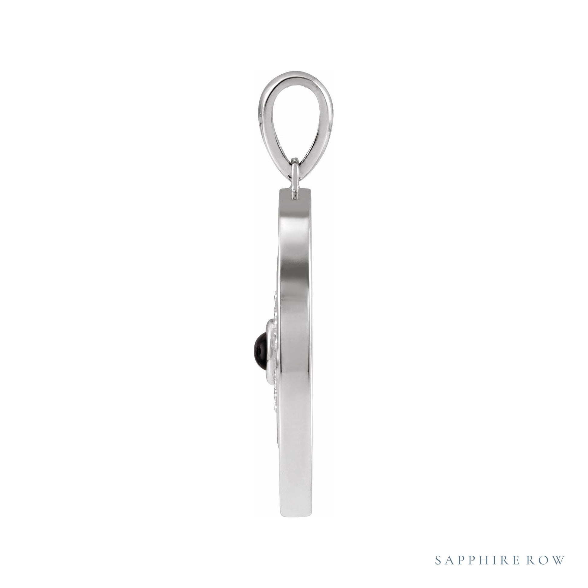 Sapphire Row Natural Gemstone Evil Eye Disc Pendant - Black Onyx, Platinum (view 2)